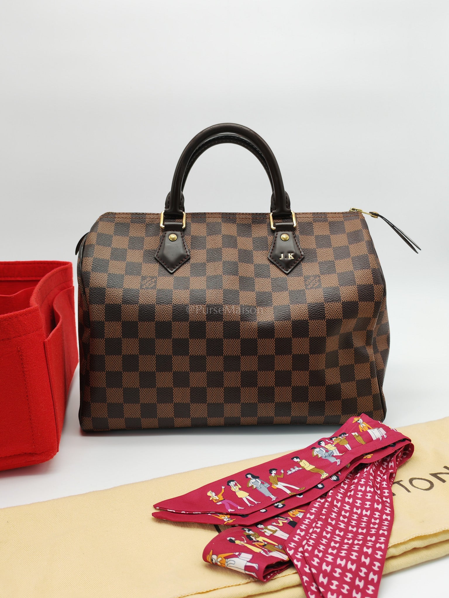 Speedy 30 in Damier Ebene Canvas Handbag (Date Code: MB4144) with J.K Heat Stamp | Purse Maison Luxury Bags Shop