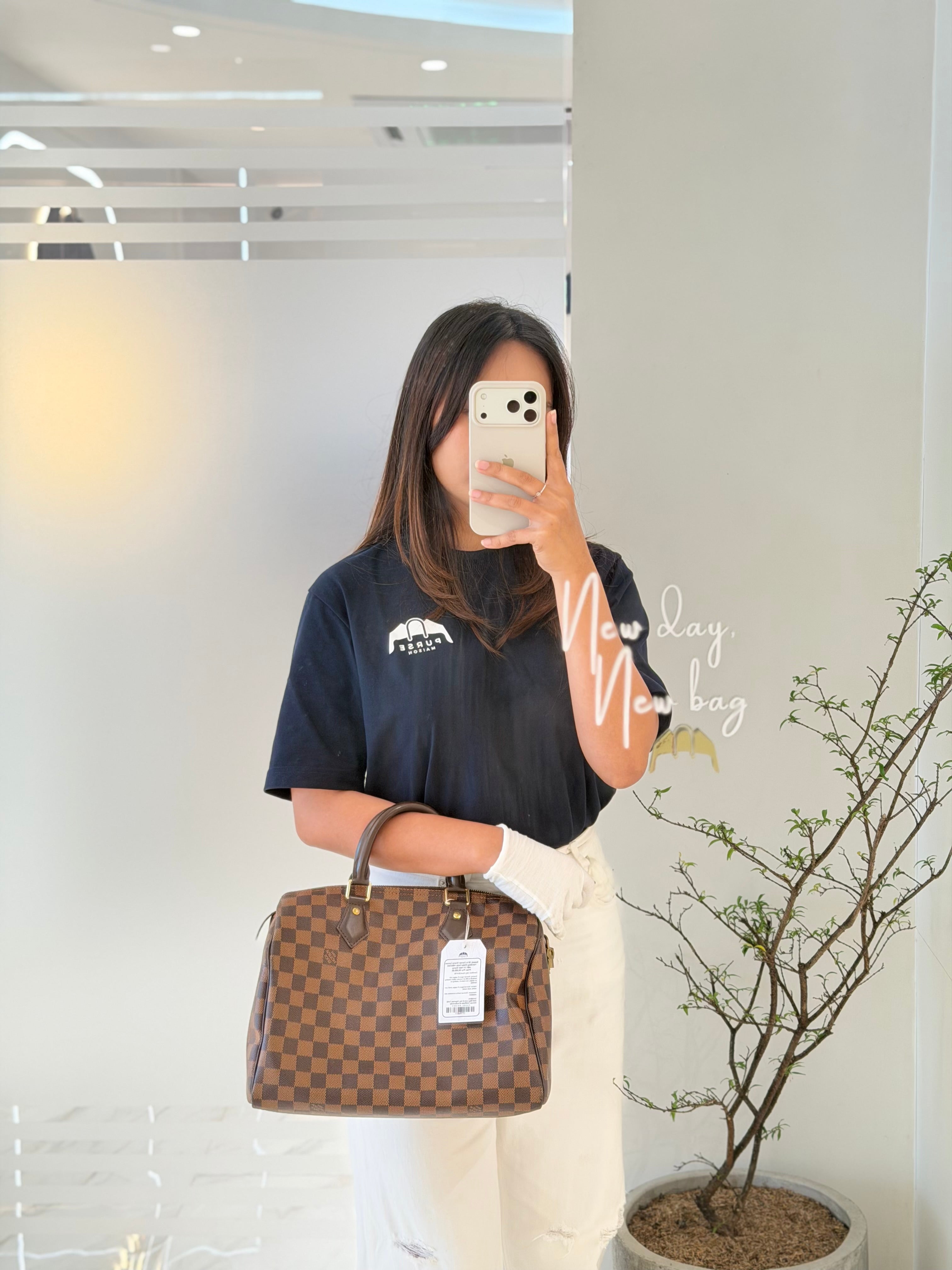 Speedy 30 in Damier Ebene Canvas Handbag (Date Code: MB4144) with J.K Heat Stamp | Purse Maison Luxury Bags Shop