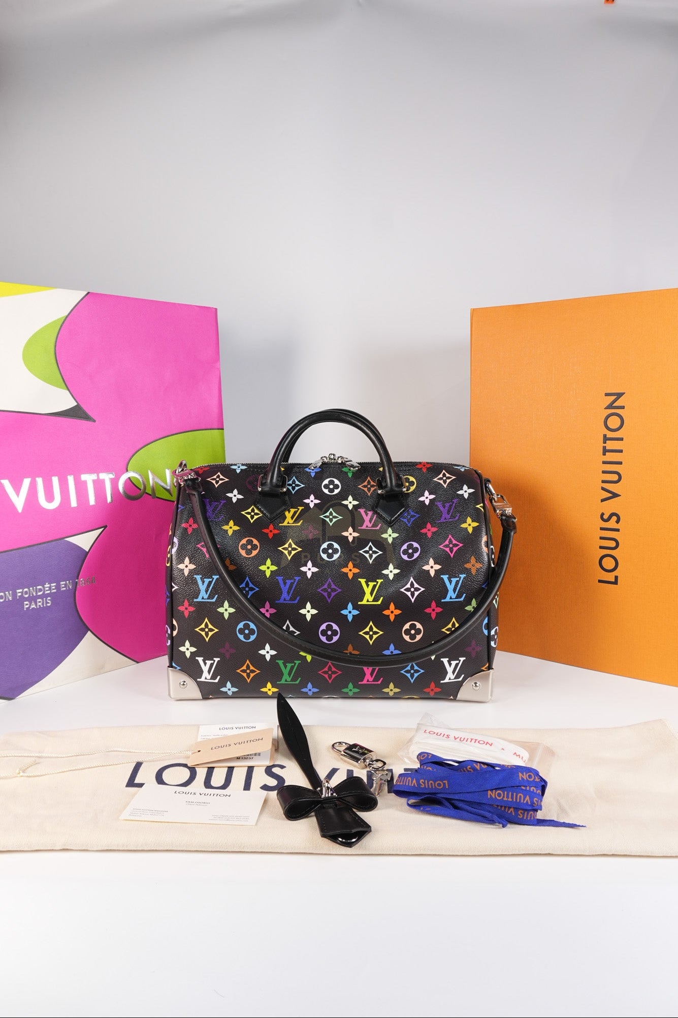 Speedy 30 Murakami in Black Multicolor Canvas (Microchip) | Purse Maison Luxury Bags Shop