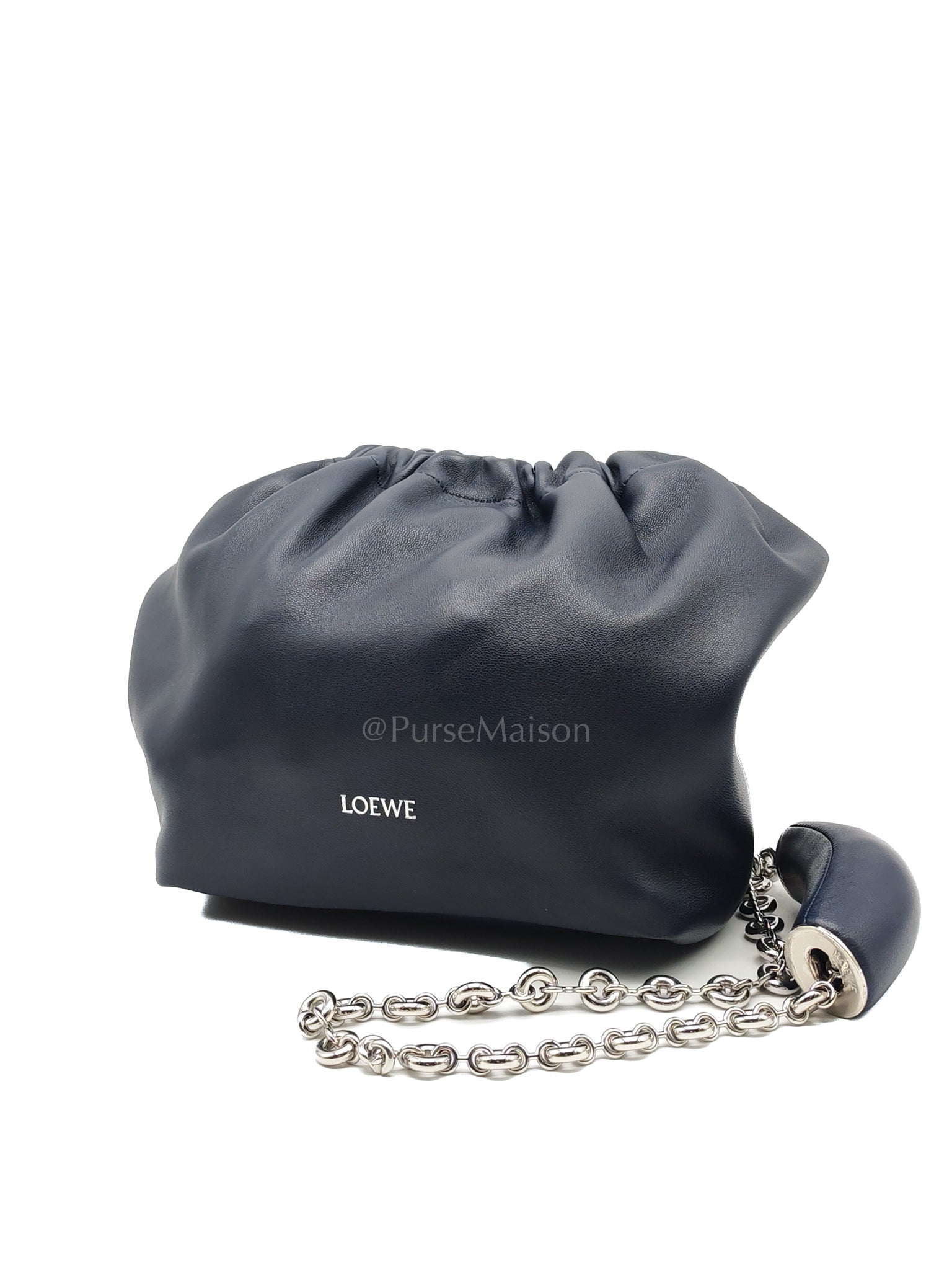 Squeeze Hobo Bag Small in Navy Blue Lambskin Leather & Silver Hardware | Purse Maison Luxury Bags Shop