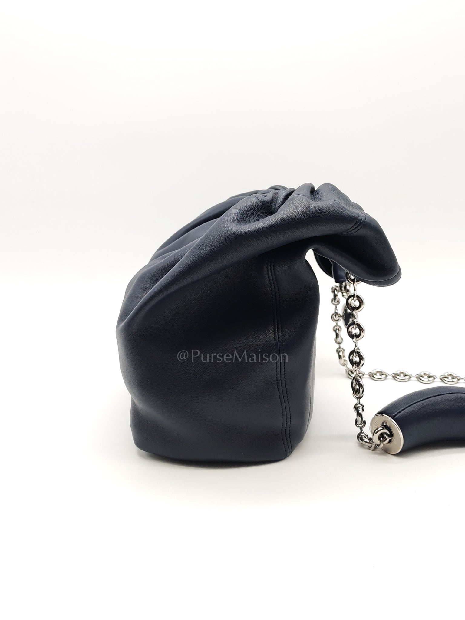 Squeeze Hobo Bag Small in Navy Blue Lambskin Leather & Silver Hardware | Purse Maison Luxury Bags Shop