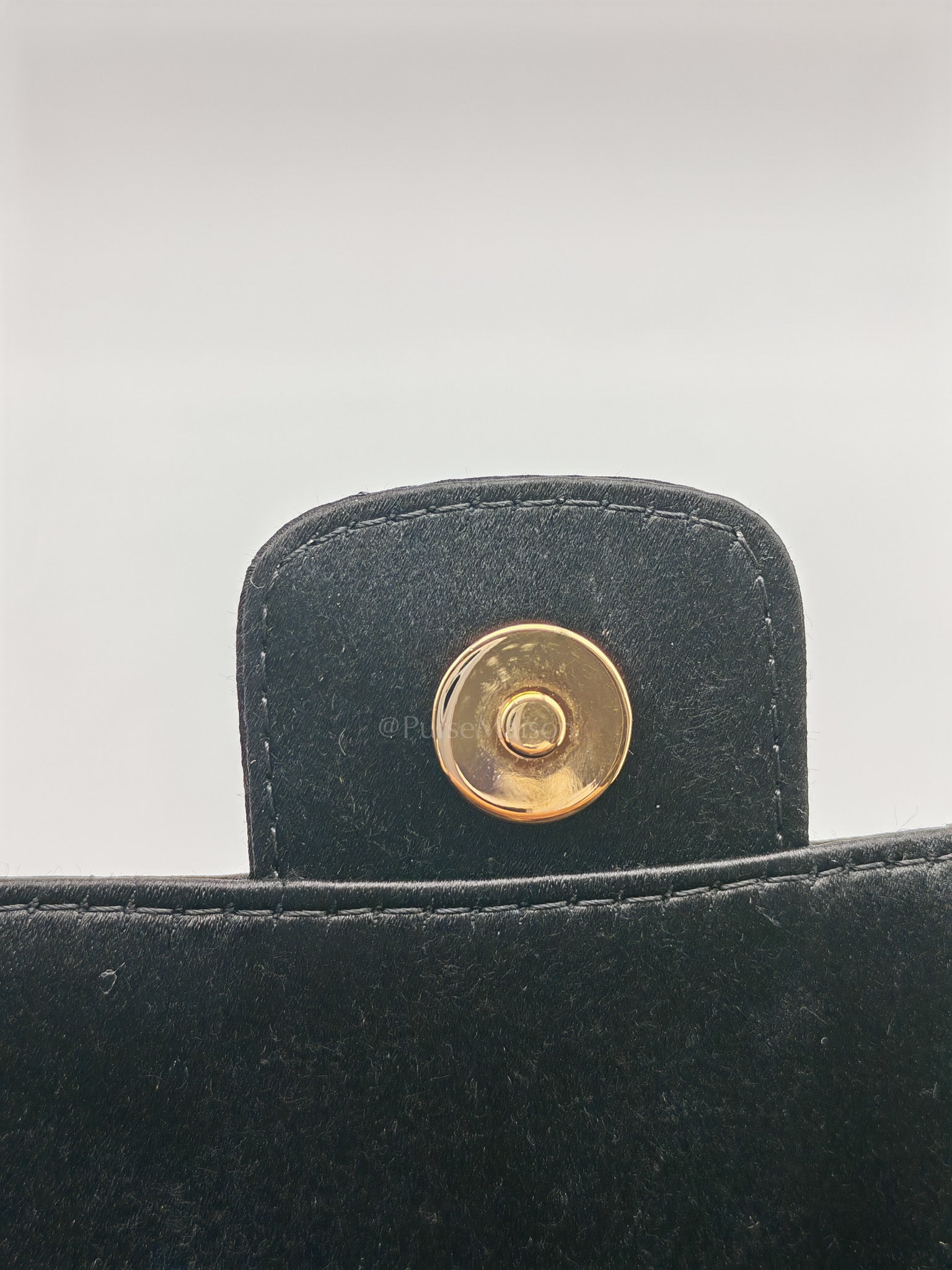 Camellia Satin Chocolate Bar Flap Bag Mini in Black Silk Fabric Leather & Gold Hardware Series 12