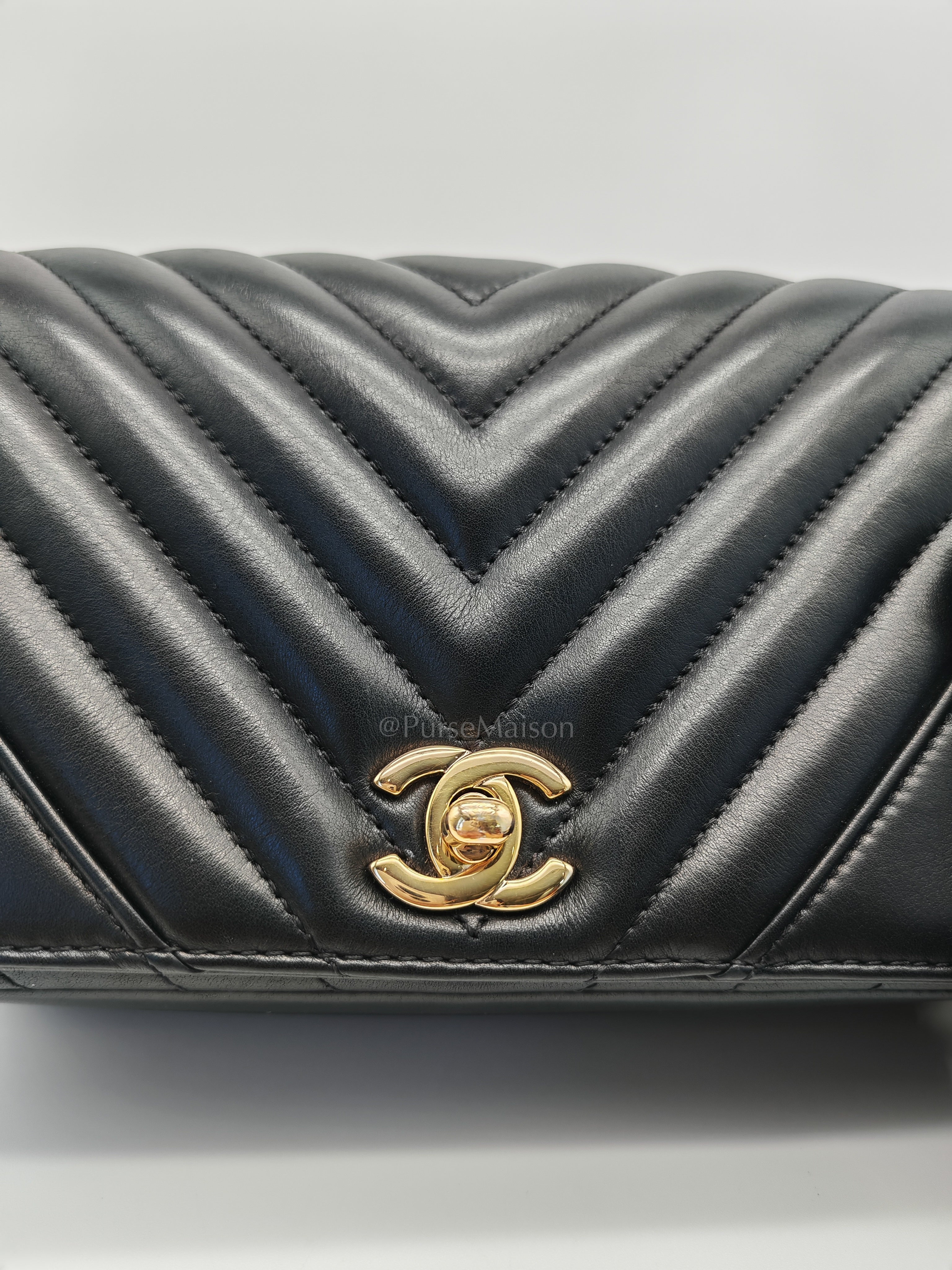 Statement Flap Small in Black Lambskin Leather Light Gold Hardware (Series 28) | Purse Maison Luxury Bags Shop