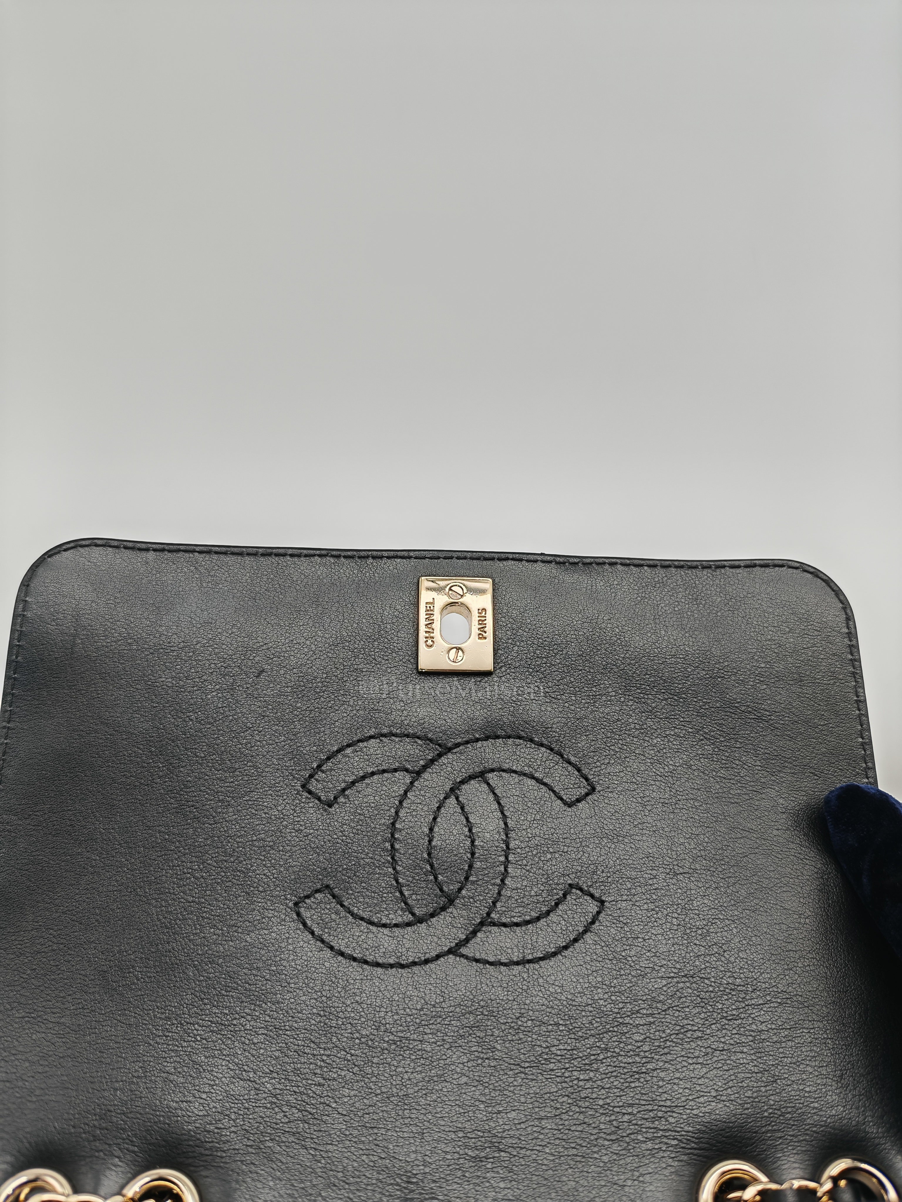 Statement Flap Small in Black Lambskin Leather Light Gold Hardware (Series 28) | Purse Maison Luxury Bags Shop