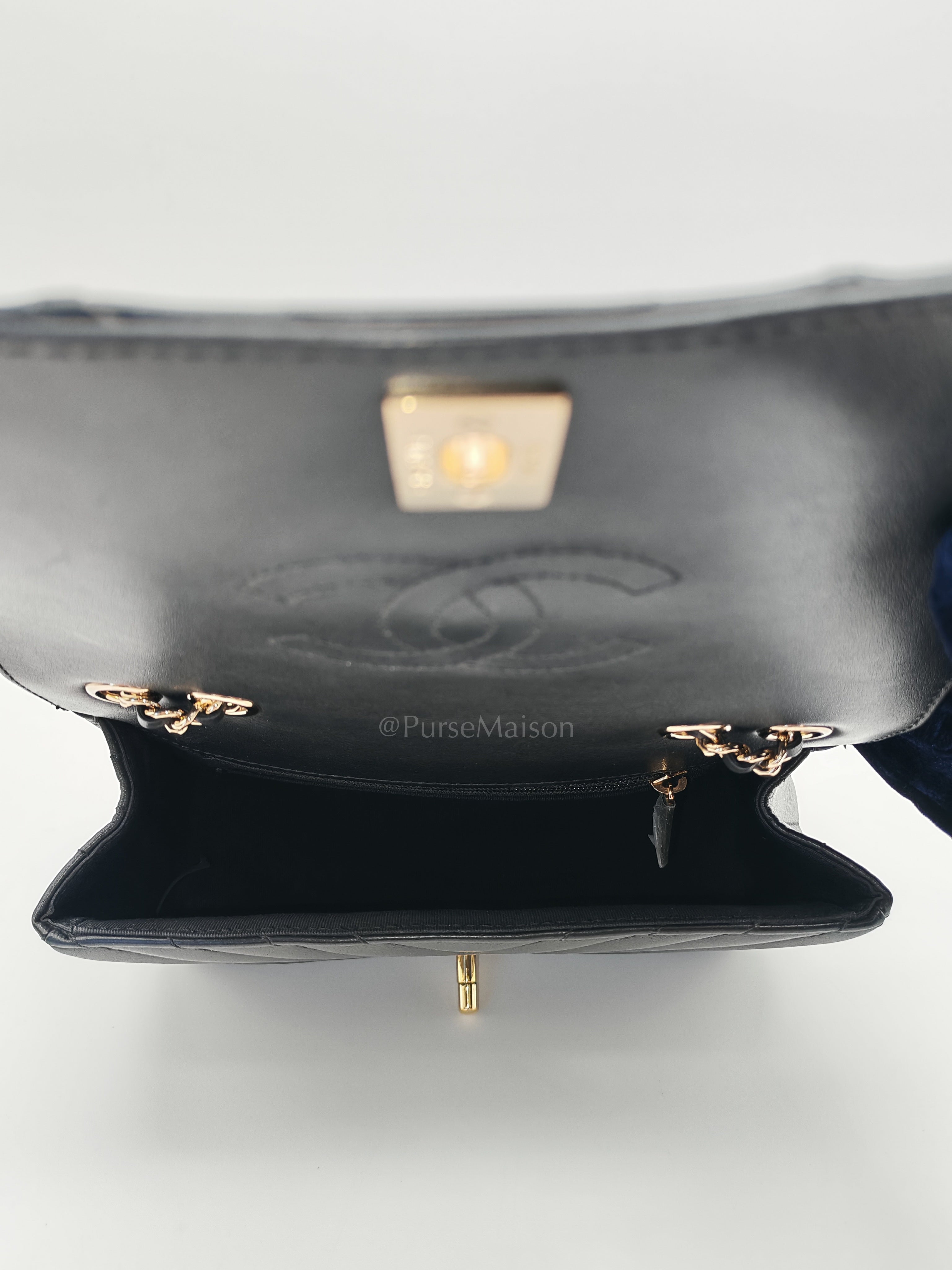 Statement Flap Small in Black Lambskin Leather Light Gold Hardware (Series 28) | Purse Maison Luxury Bags Shop