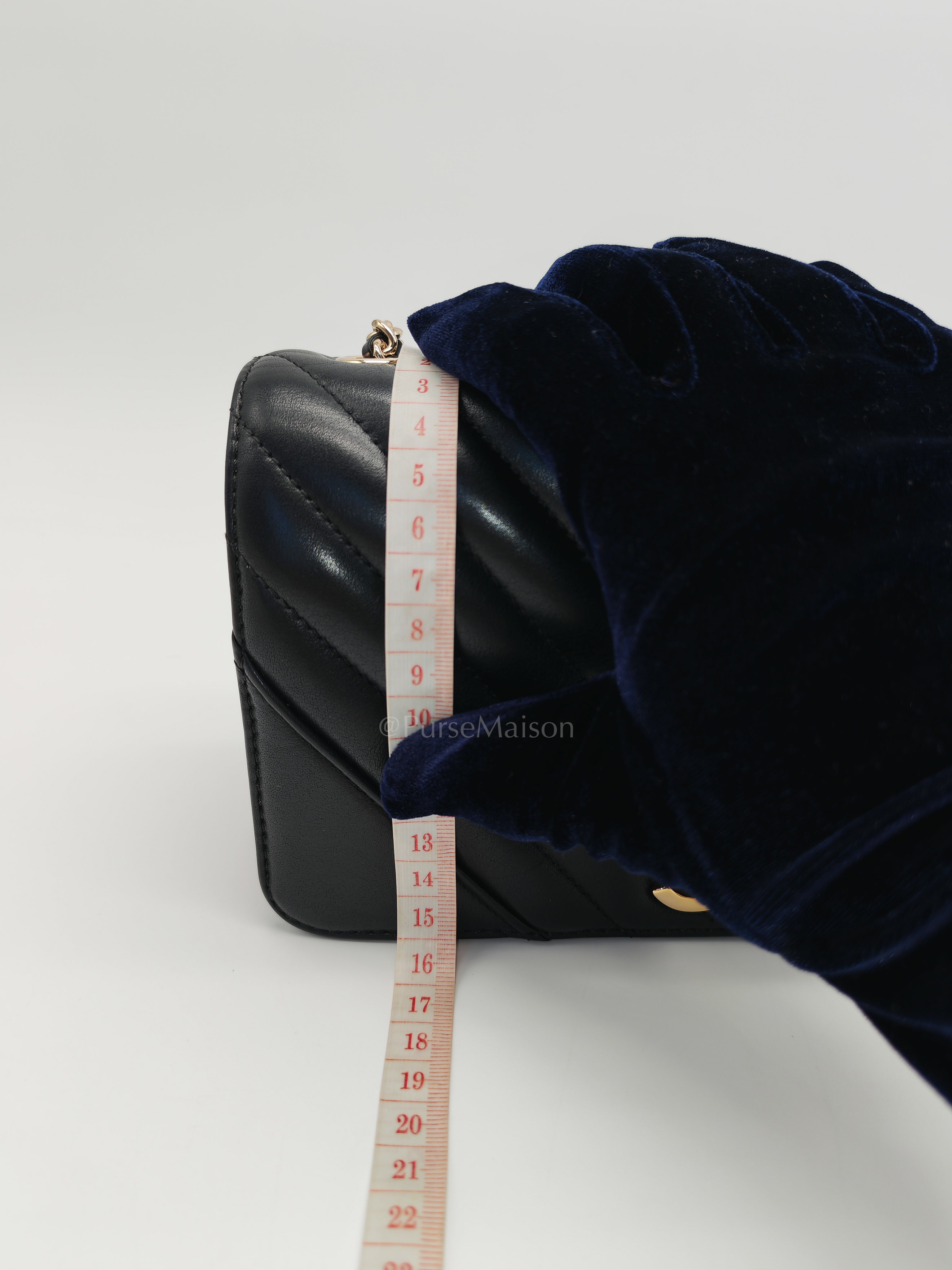 Statement Flap Small in Black Lambskin Leather Light Gold Hardware (Series 28) | Purse Maison Luxury Bags Shop