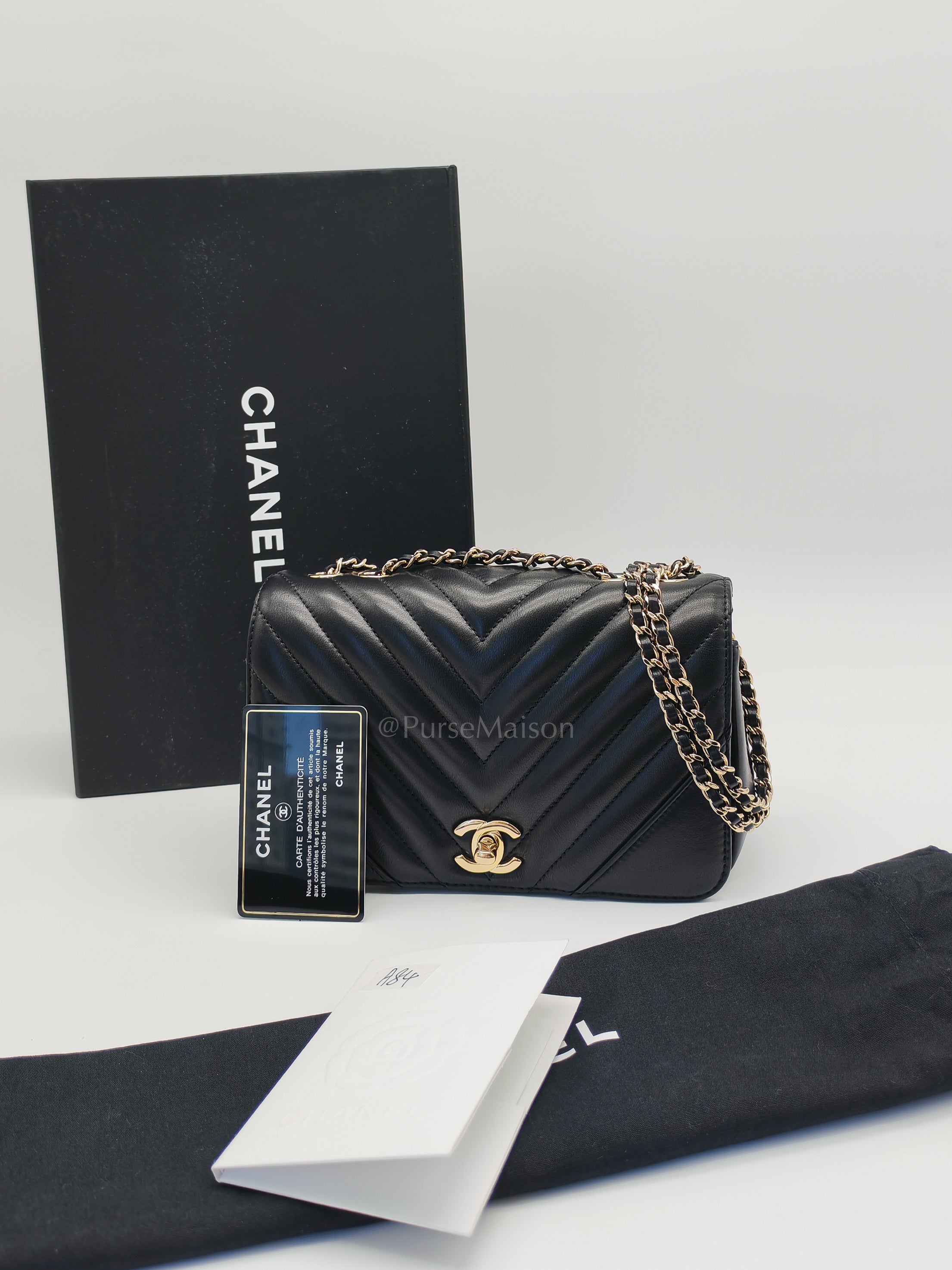 Statement Flap Small in Black Lambskin Leather Light Gold Hardware (Series 28) | Purse Maison Luxury Bags Shop