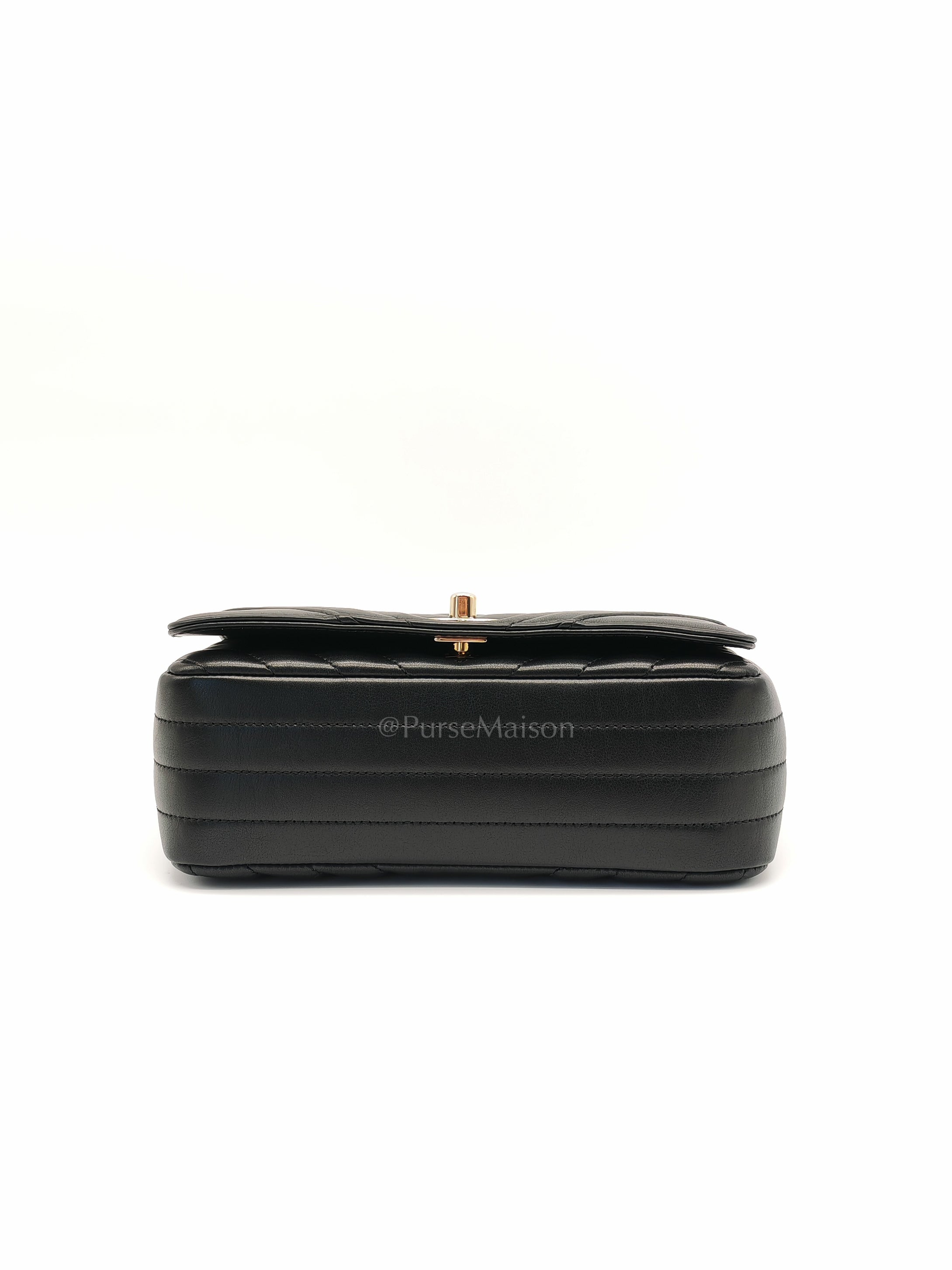 Statement Flap Small in Black Lambskin Leather Light Gold Hardware (Series 28) | Purse Maison Luxury Bags Shop