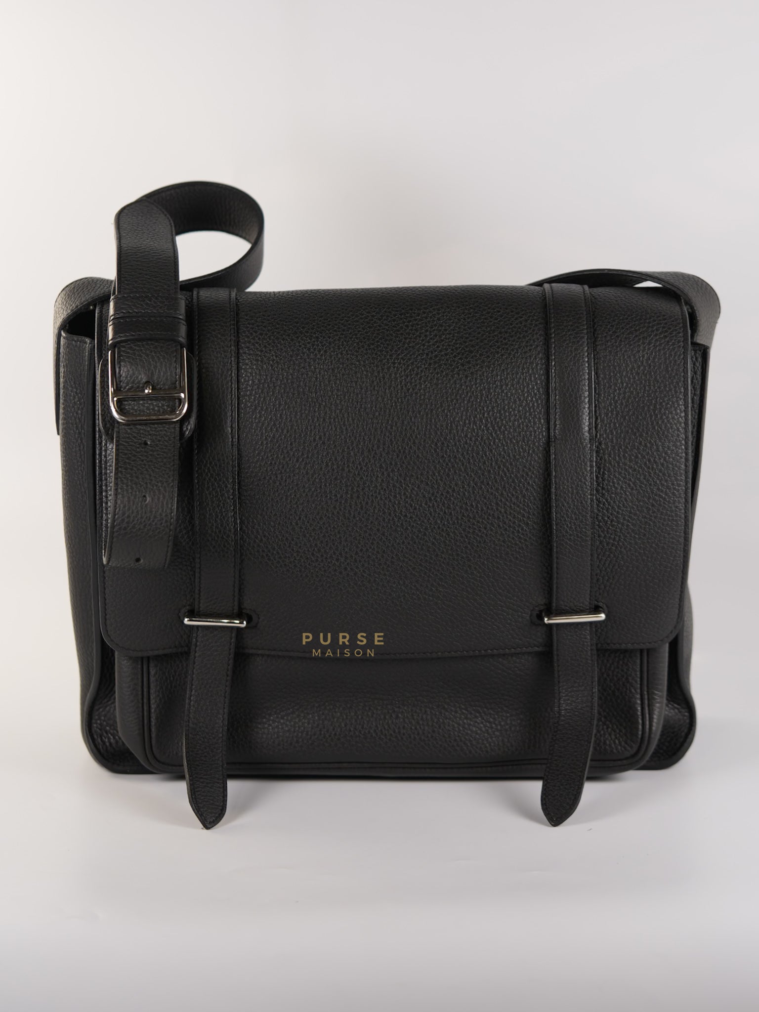 Steve Messenger 35 in Noir & Etoupe Clemence Leather Palladium Hardware Stamp X(2016) | Purse Maison Luxury Bags Shop