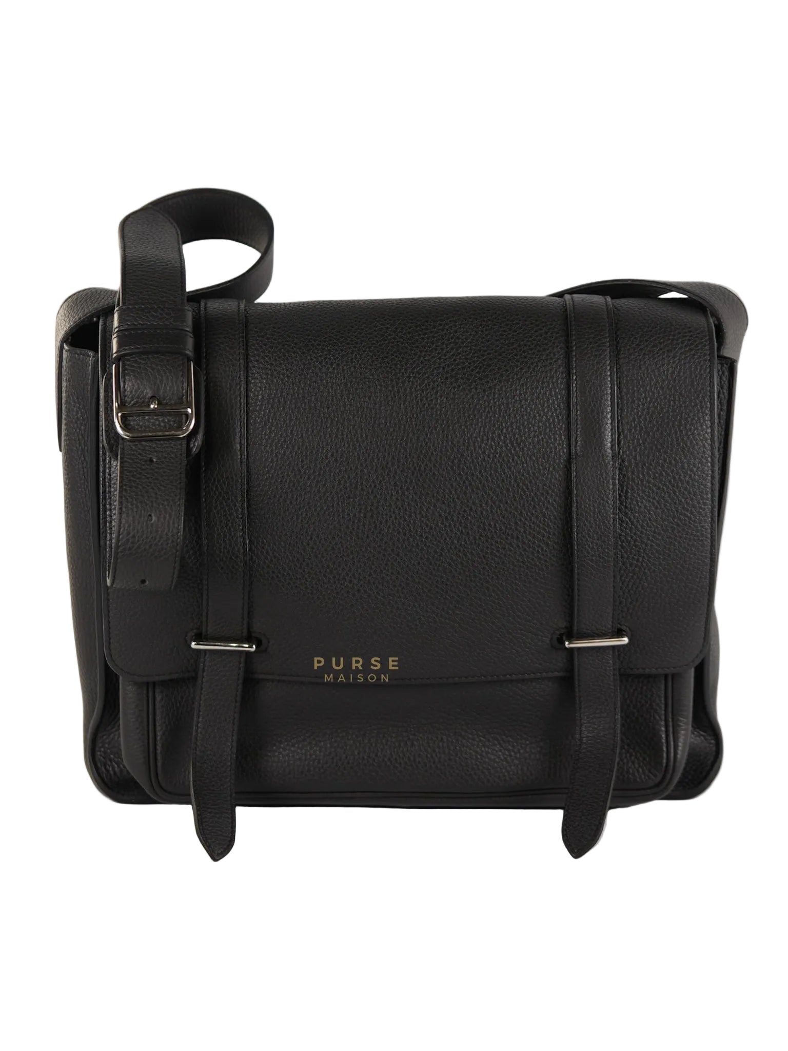 Steve Messenger 35 in Noir & Etoupe Clemence Leather Palladium Hardware Stamp X(2016) | Purse Maison Luxury Bags Shop