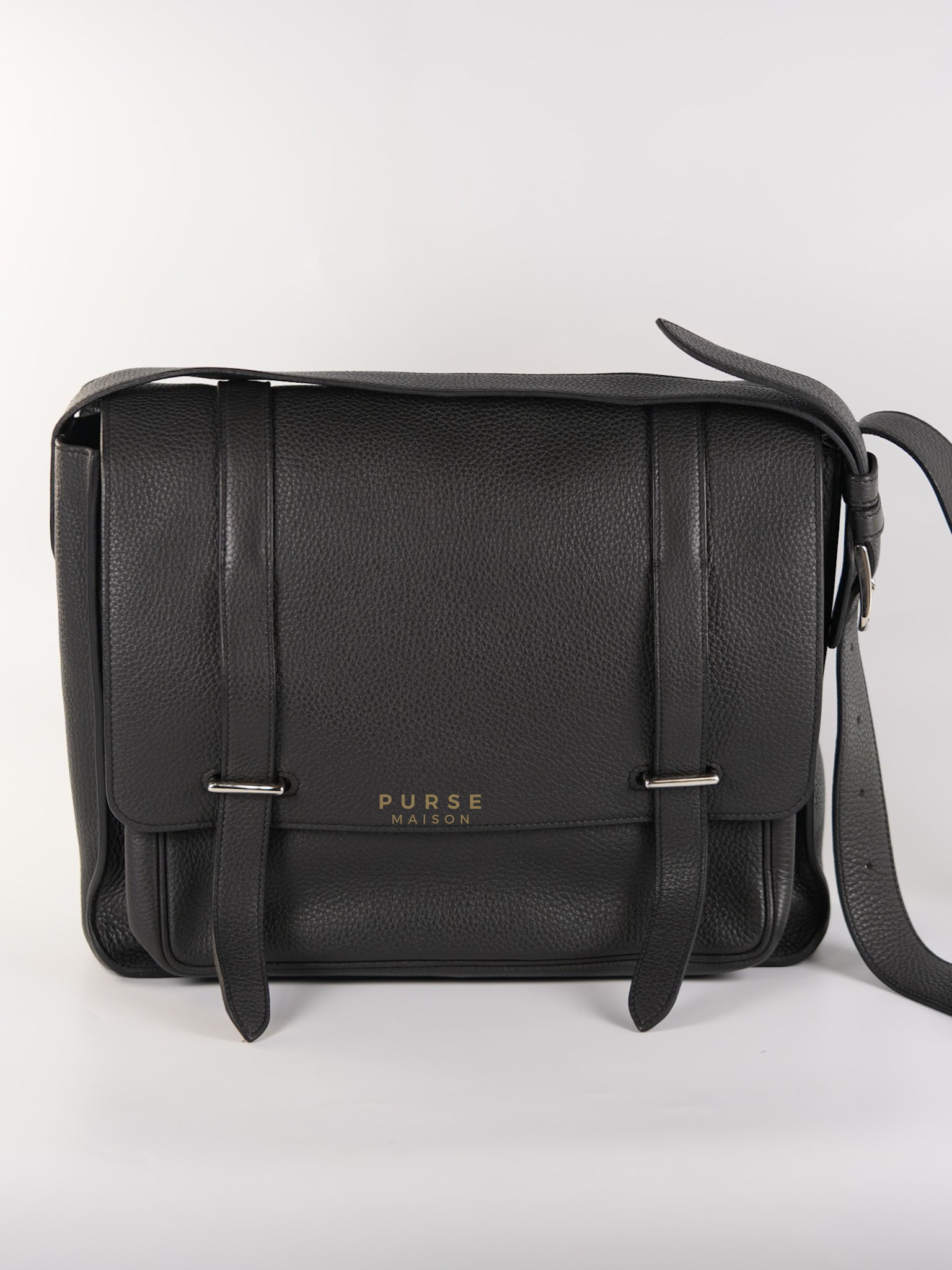 Steve Messenger 35 in Noir & Etoupe Clemence Leather Palladium Hardware Stamp X(2016) | Purse Maison Luxury Bags Shop