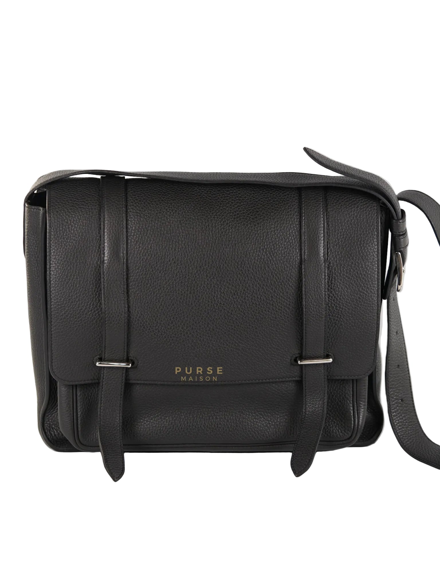 Steve Messenger 35 in Noir & Etoupe Clemence Leather Palladium Hardware Stamp X(2016) | Purse Maison Luxury Bags Shop