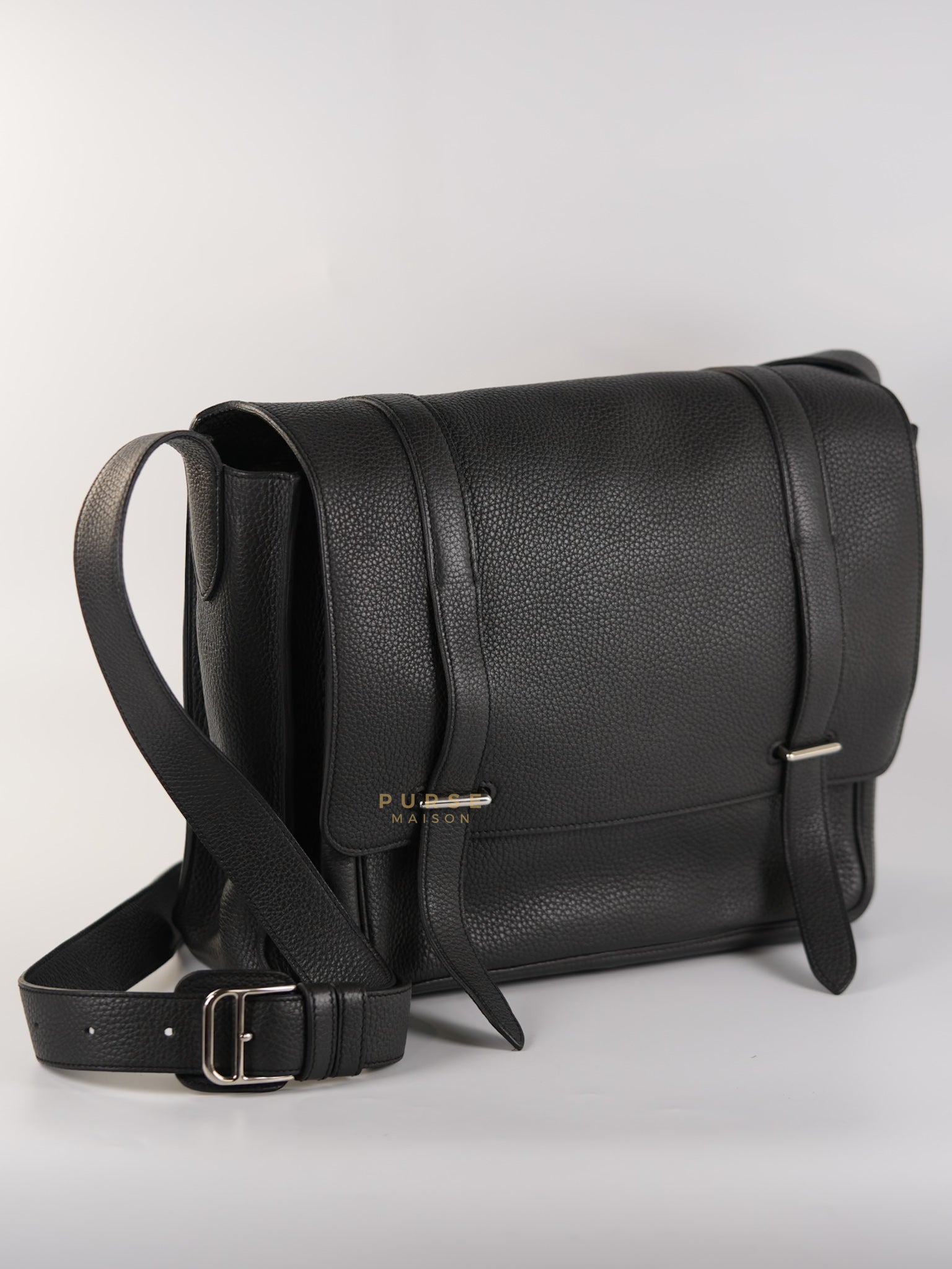 Steve Messenger 35 in Noir & Etoupe Clemence Leather Palladium Hardware Stamp X(2016) | Purse Maison Luxury Bags Shop