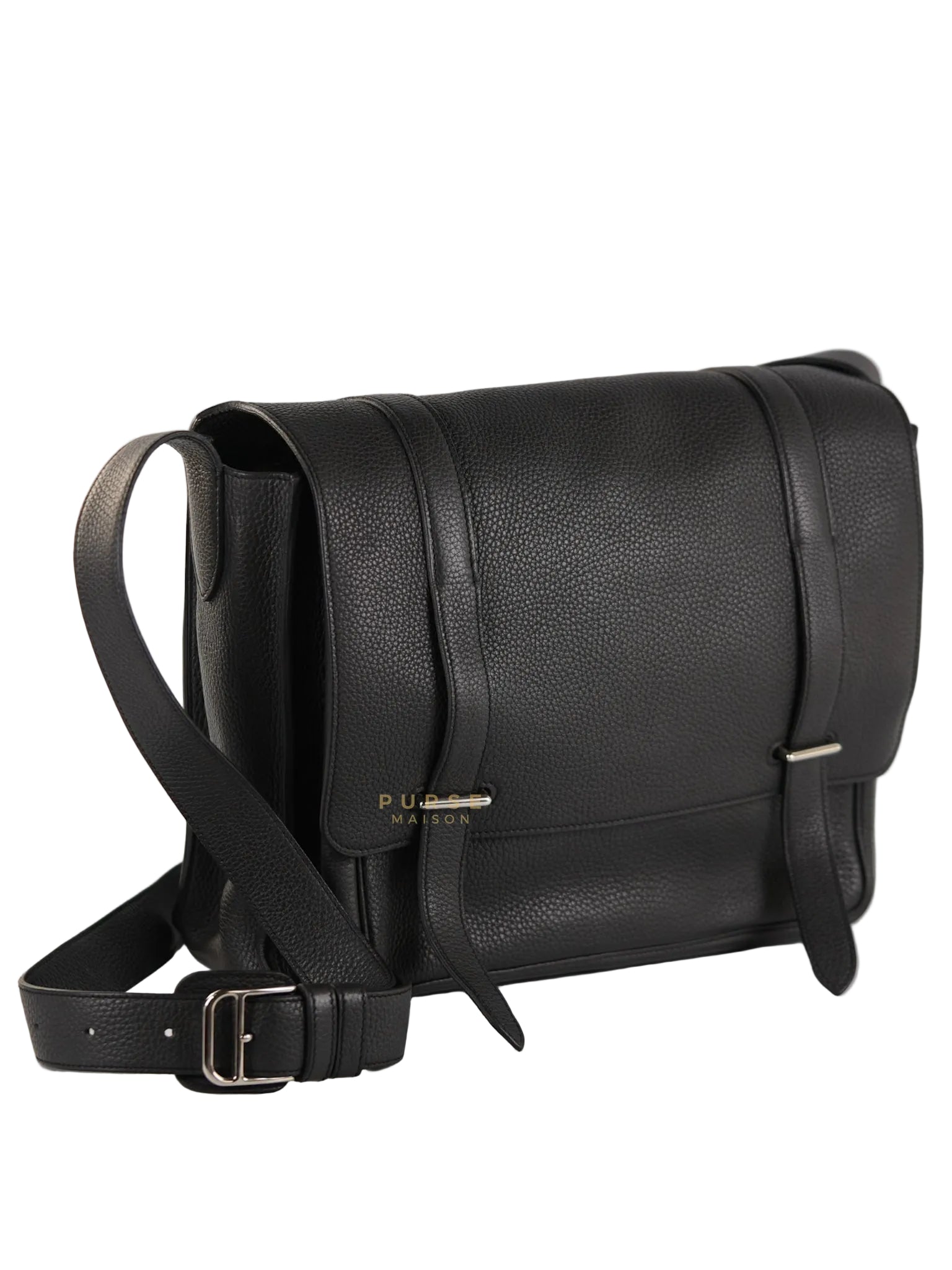 Steve Messenger 35 in Noir & Etoupe Clemence Leather Palladium Hardware Stamp X(2016) | Purse Maison Luxury Bags Shop