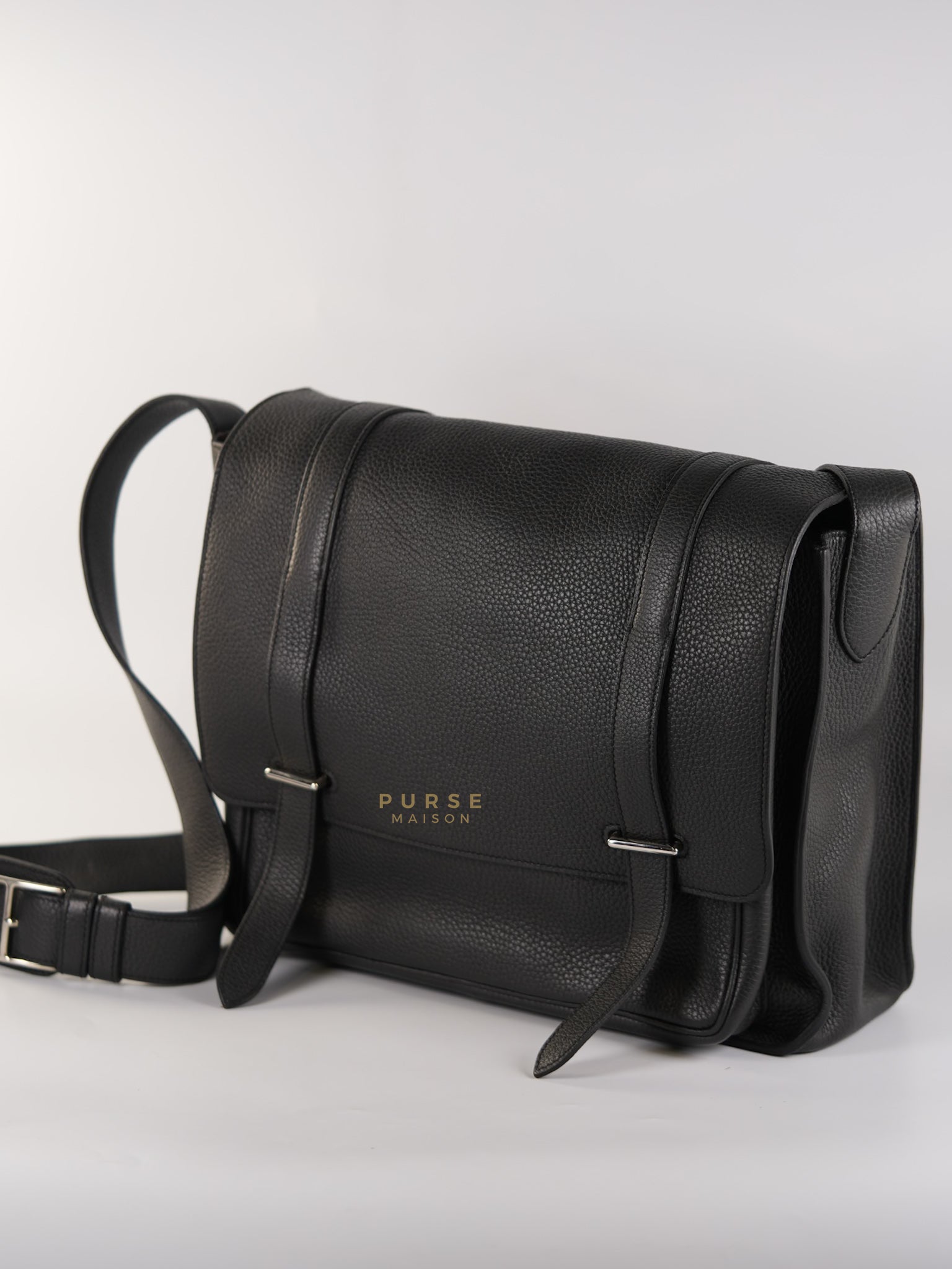 Steve Messenger 35 in Noir & Etoupe Clemence Leather Palladium Hardware Stamp X(2016) | Purse Maison Luxury Bags Shop