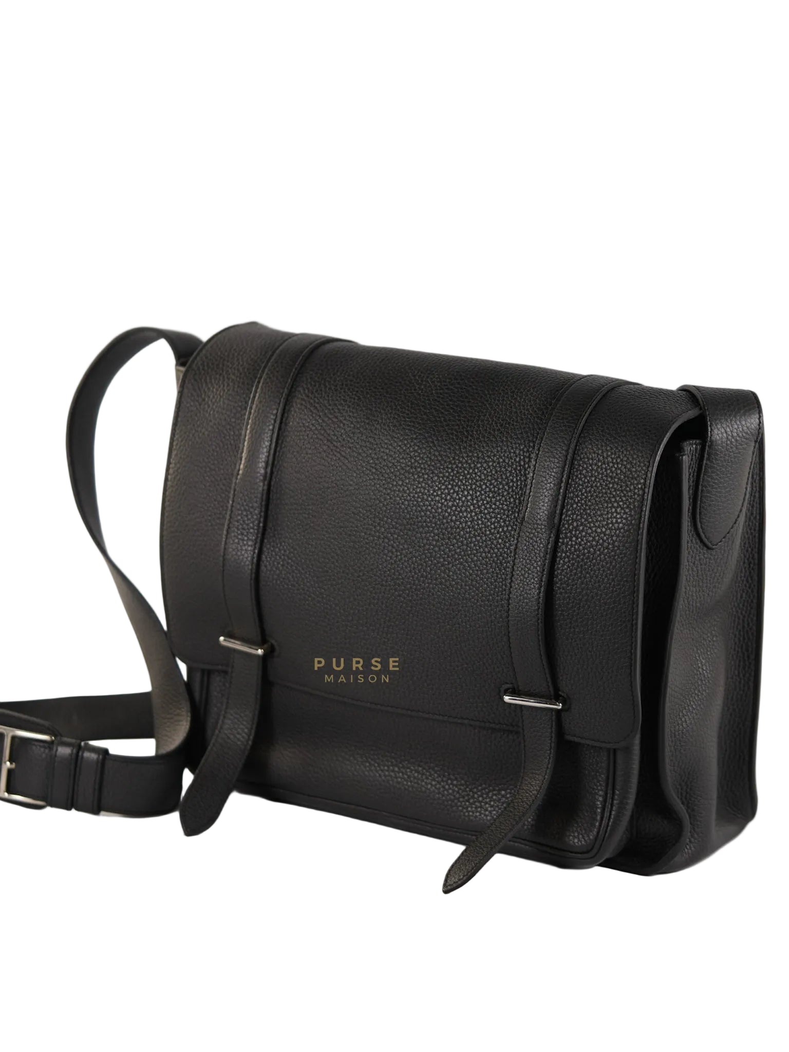 Steve Messenger 35 in Noir & Etoupe Clemence Leather Palladium Hardware Stamp X(2016) | Purse Maison Luxury Bags Shop