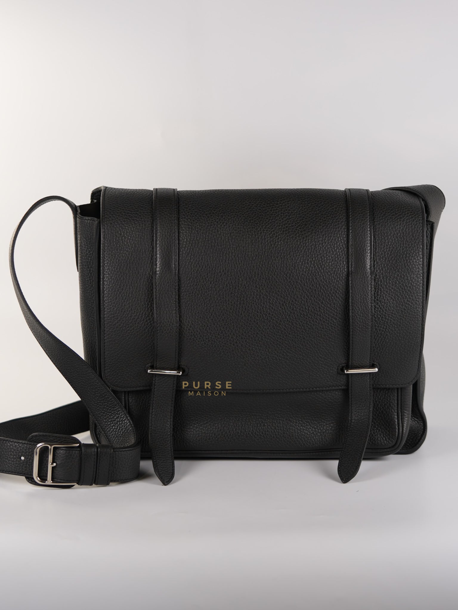 Steve Messenger 35 in Noir & Etoupe Clemence Leather Palladium Hardware Stamp X(2016) | Purse Maison Luxury Bags Shop