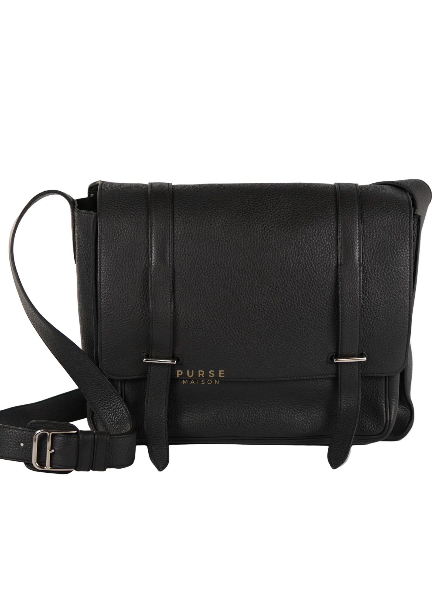 Steve Messenger 35 in Noir & Etoupe Clemence Leather Palladium Hardware Stamp X(2016) | Purse Maison Luxury Bags Shop
