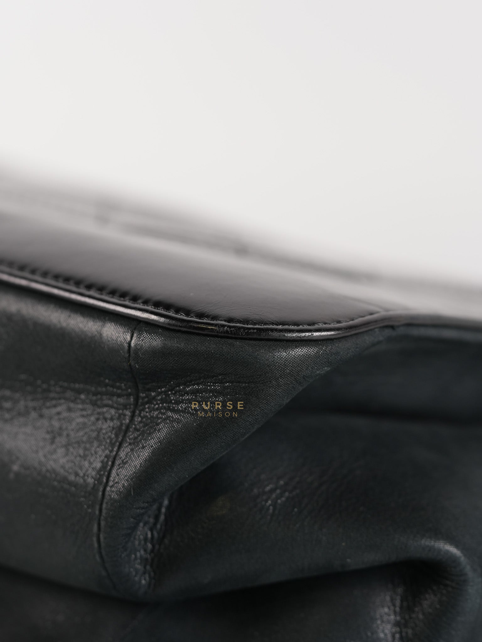 Straight Lined Shopper 2way Bag in Black Leather & Aged Gold Hardware Series 23 | Purse Maison Luxury Bags Shop