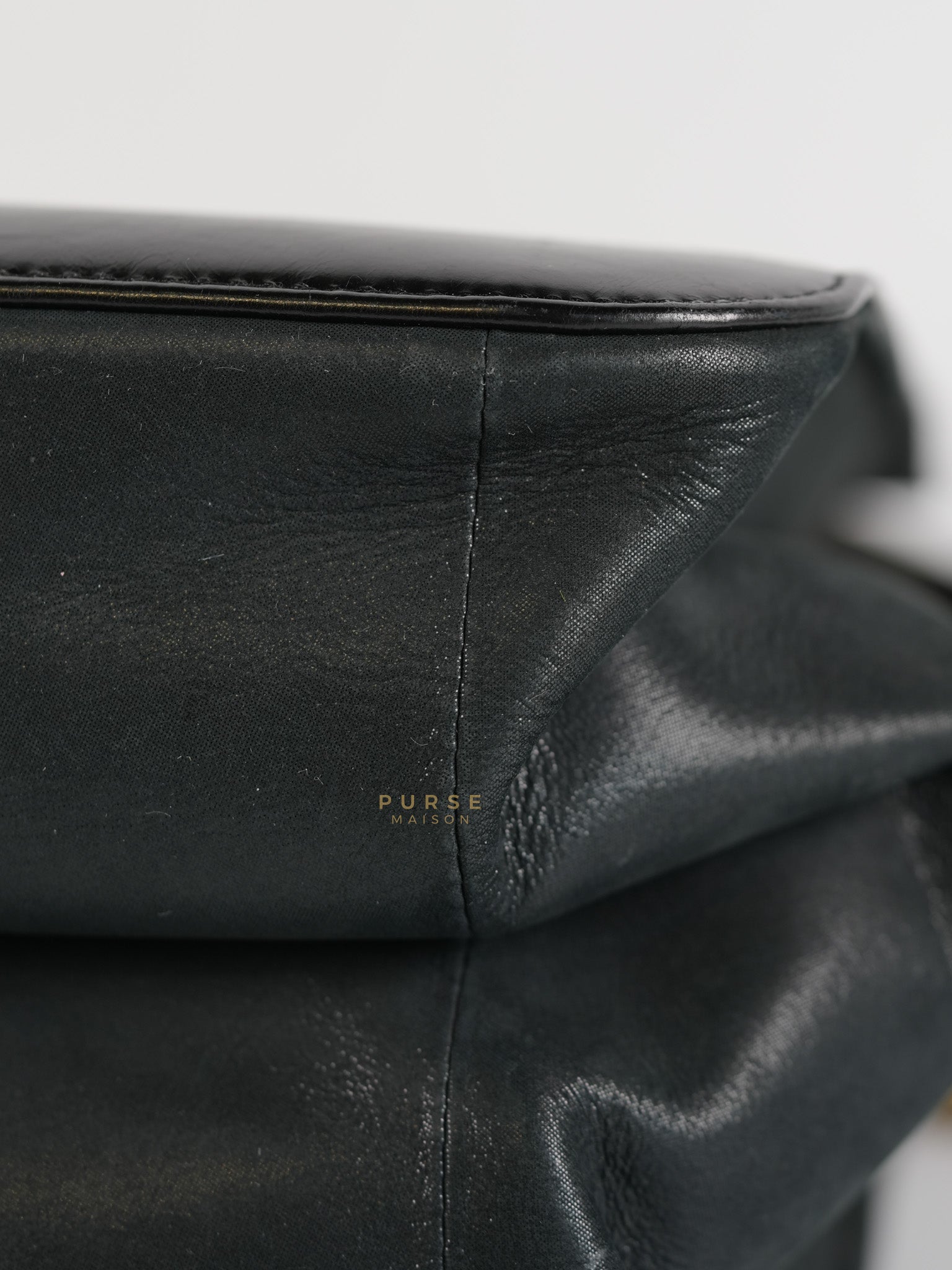 Straight Lined Shopper 2way Bag in Black Leather & Aged Gold Hardware Series 23 | Purse Maison Luxury Bags Shop