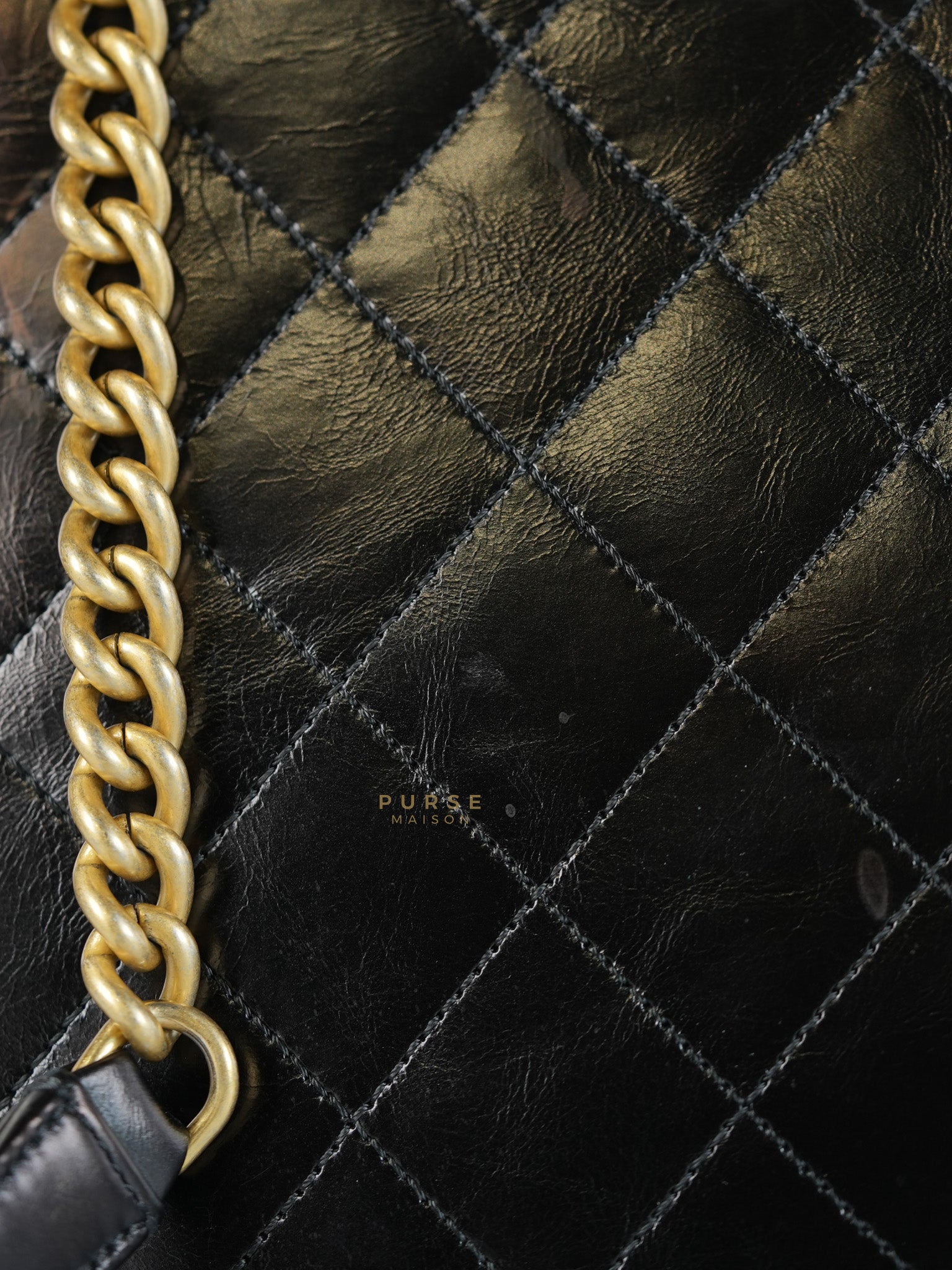 Straight Lined Shopper 2way Bag in Black Leather & Aged Gold Hardware Series 23 | Purse Maison Luxury Bags Shop