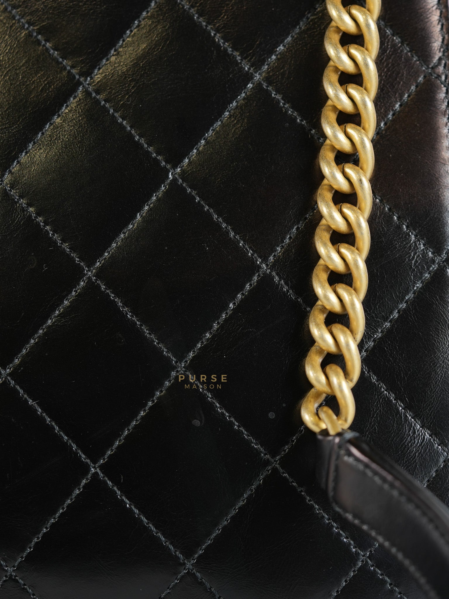 Straight Lined Shopper 2way Bag in Black Leather & Aged Gold Hardware Series 23 | Purse Maison Luxury Bags Shop