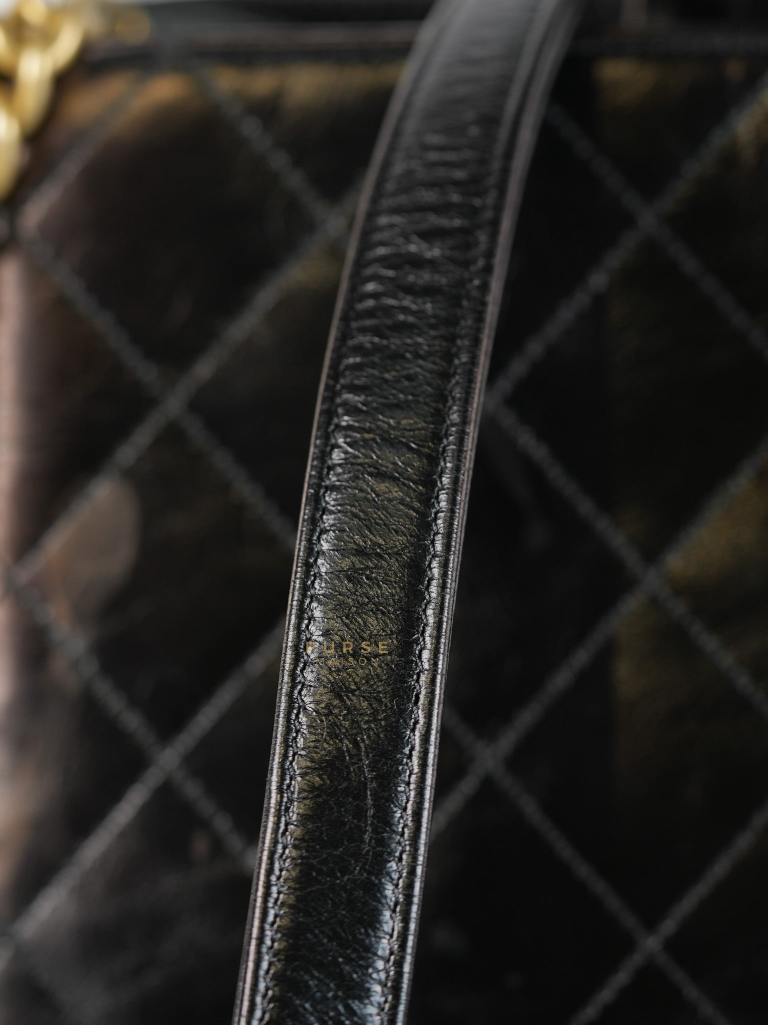 Straight Lined Shopper 2way Bag in Black Leather & Aged Gold Hardware Series 23 | Purse Maison Luxury Bags Shop