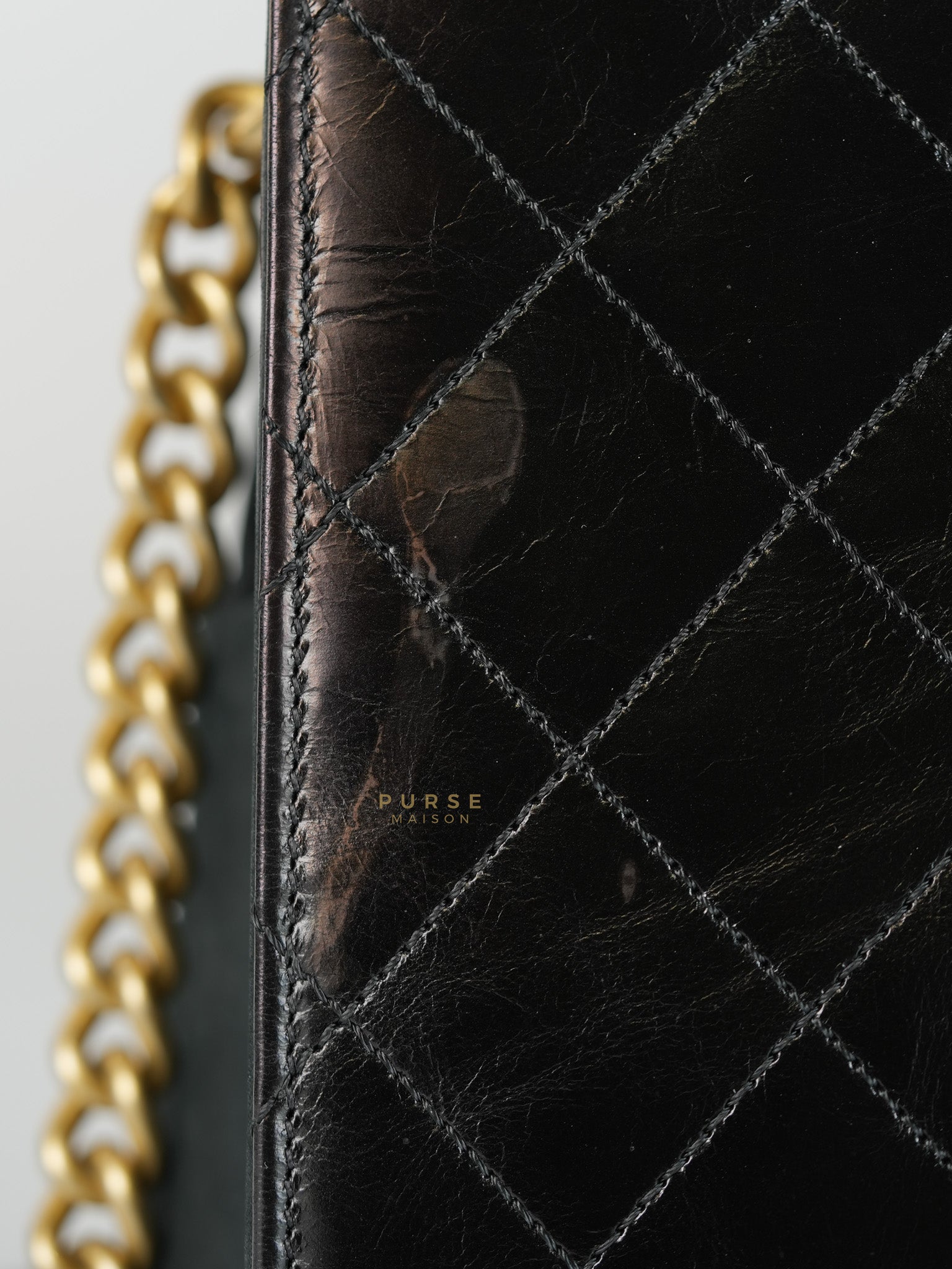 Straight Lined Shopper 2way Bag in Black Leather & Aged Gold Hardware Series 23 | Purse Maison Luxury Bags Shop