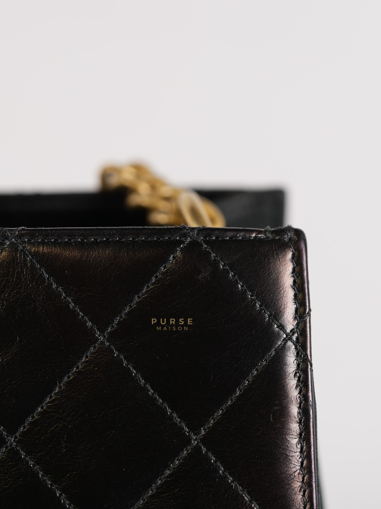 Straight Lined Shopper 2way Bag in Black Leather & Aged Gold Hardware Series 23 | Purse Maison Luxury Bags Shop