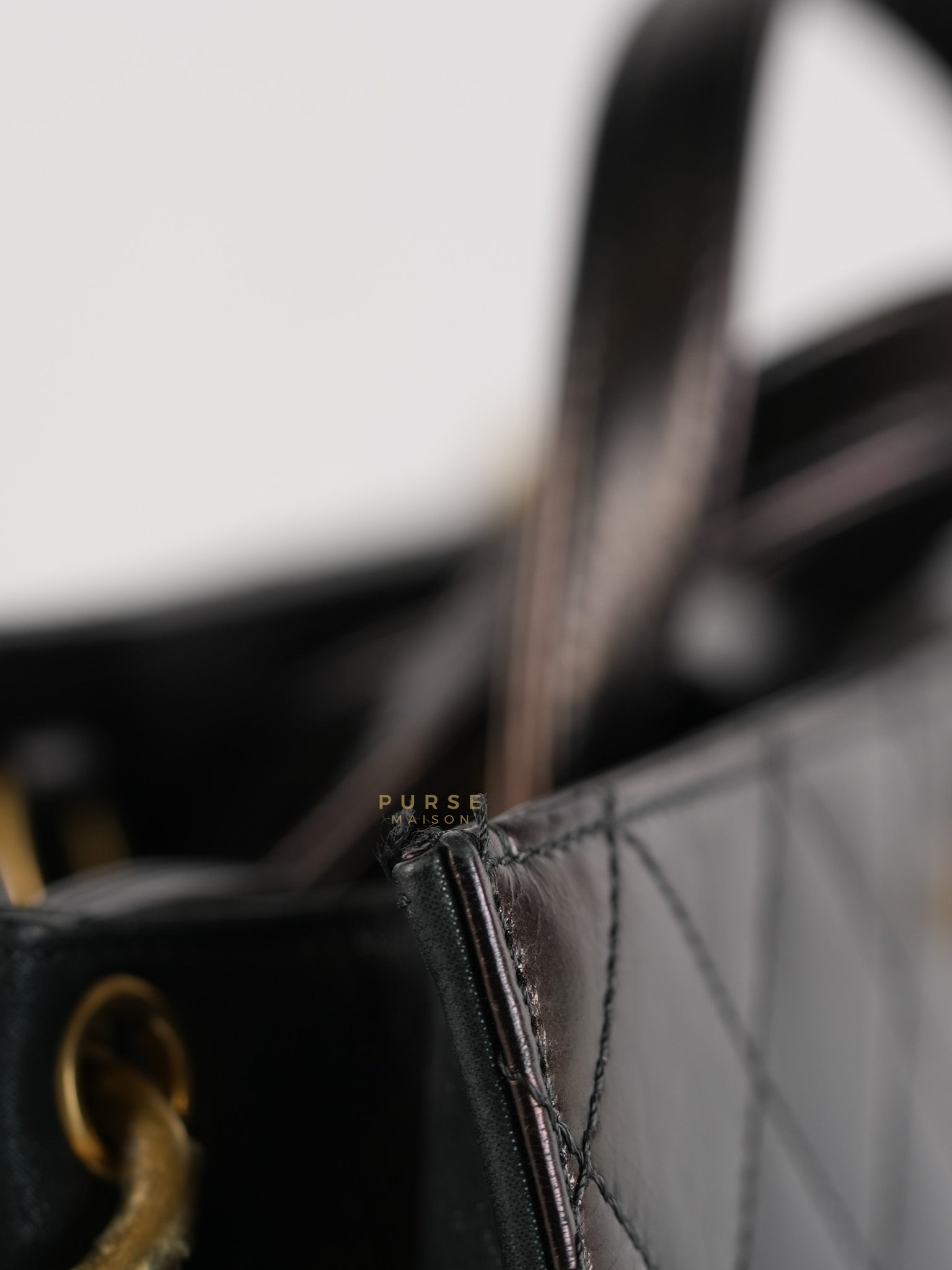 Straight Lined Shopper 2way Bag in Black Leather & Aged Gold Hardware Series 23 | Purse Maison Luxury Bags Shop