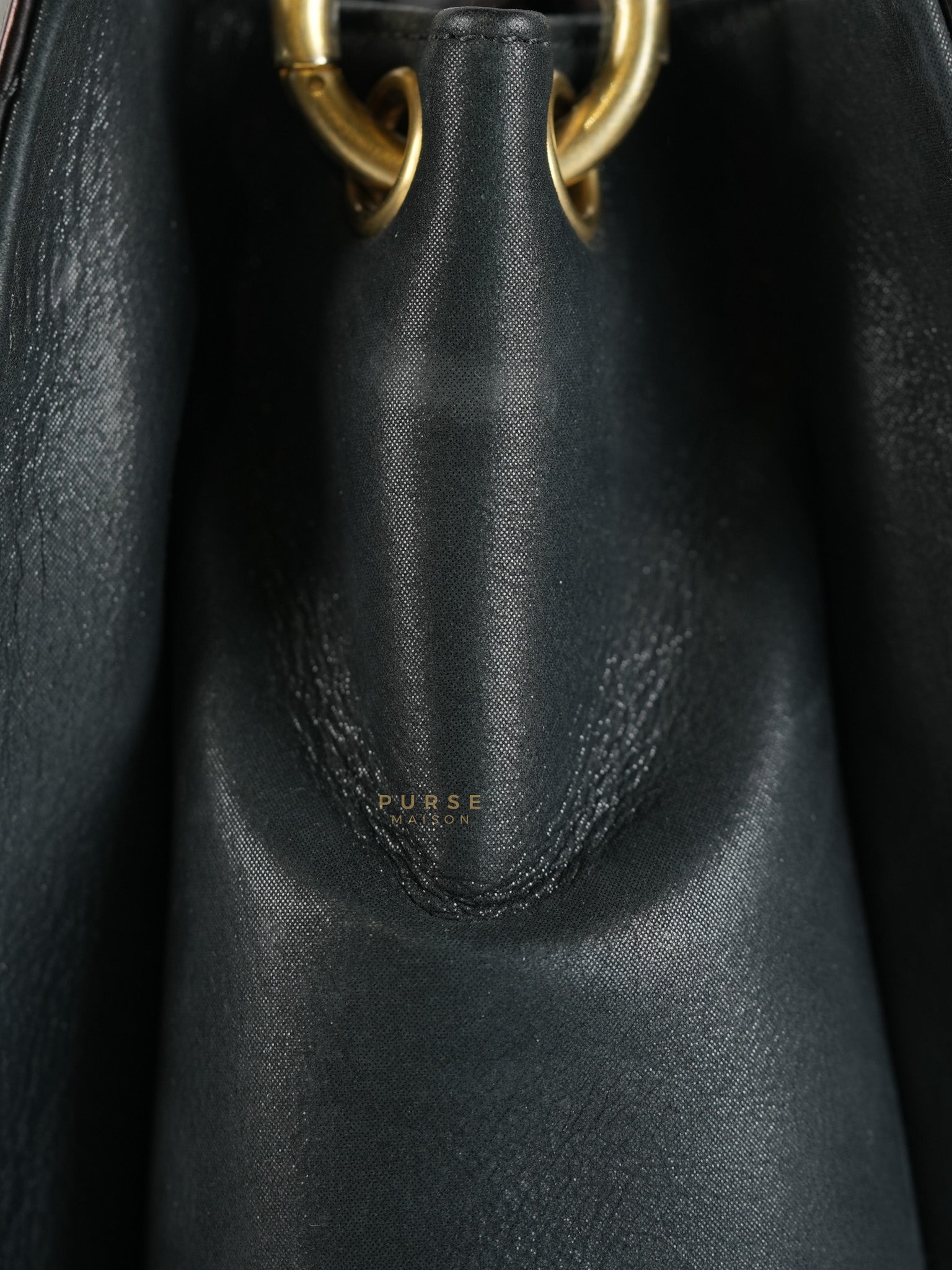 Straight Lined Shopper 2way Bag in Black Leather & Aged Gold Hardware Series 23 | Purse Maison Luxury Bags Shop