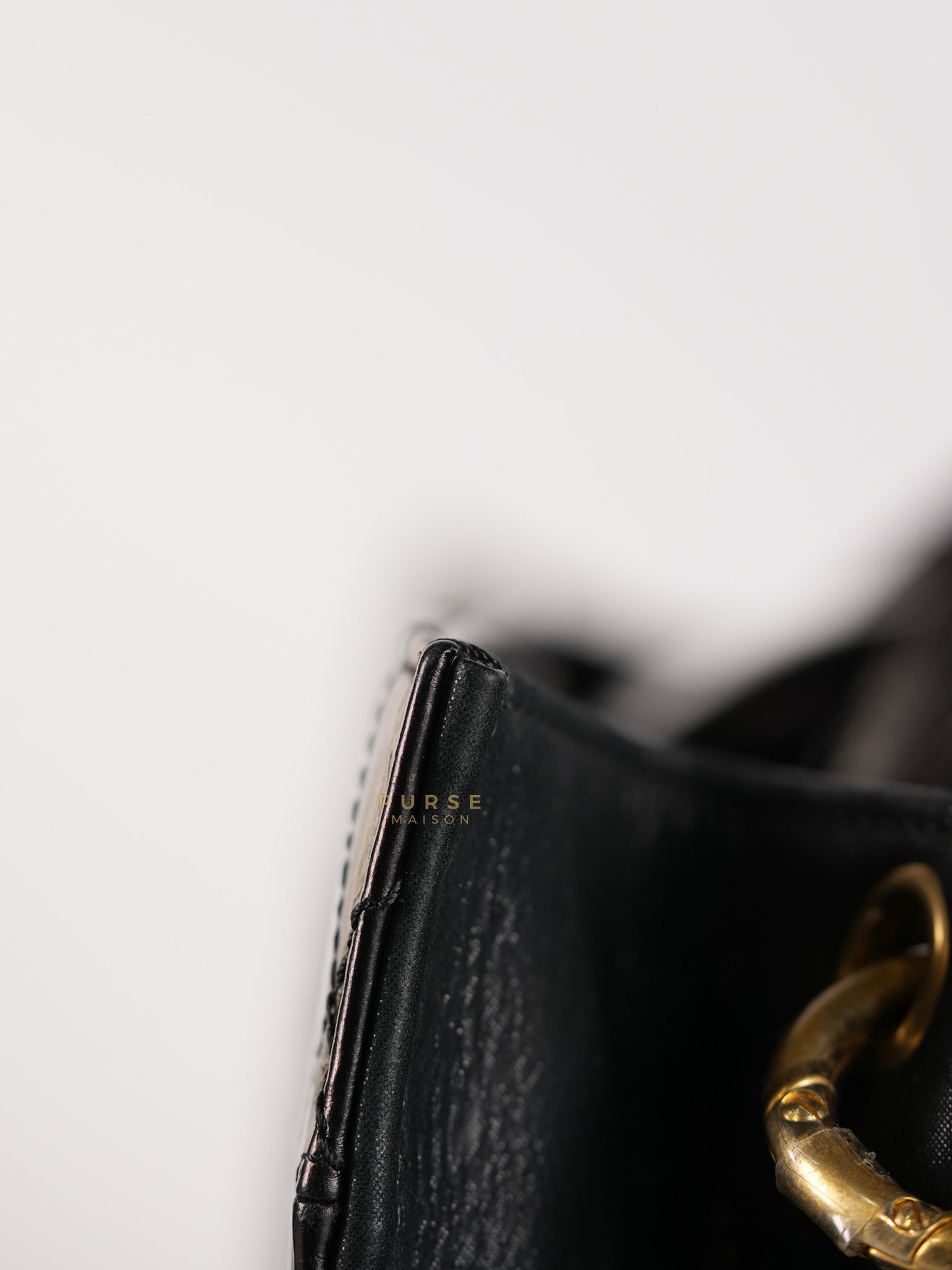 Straight Lined Shopper 2way Bag in Black Leather & Aged Gold Hardware Series 23 | Purse Maison Luxury Bags Shop