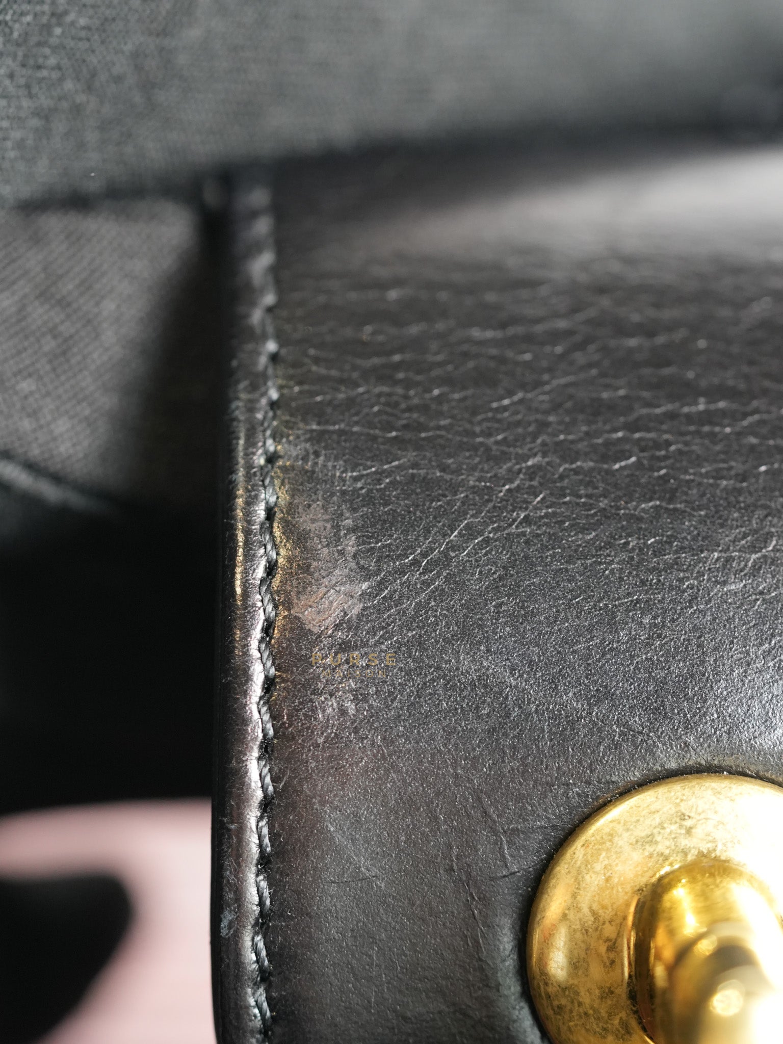 Straight Lined Shopper 2way Bag in Black Leather & Aged Gold Hardware Series 23 | Purse Maison Luxury Bags Shop