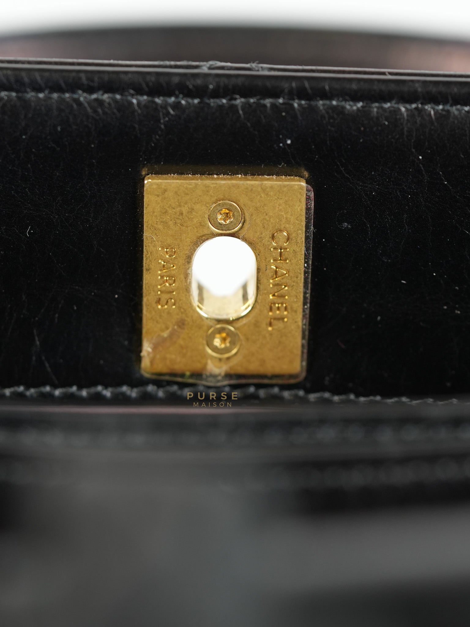 Straight Lined Shopper 2way Bag in Black Leather & Aged Gold Hardware Series 23 | Purse Maison Luxury Bags Shop