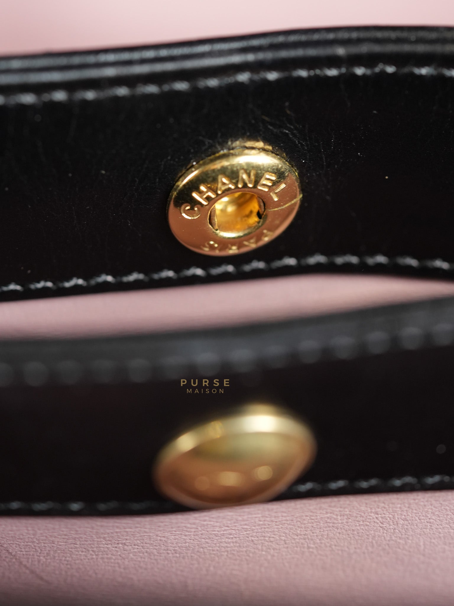 Straight Lined Shopper 2way Bag in Black Leather & Aged Gold Hardware Series 23 | Purse Maison Luxury Bags Shop