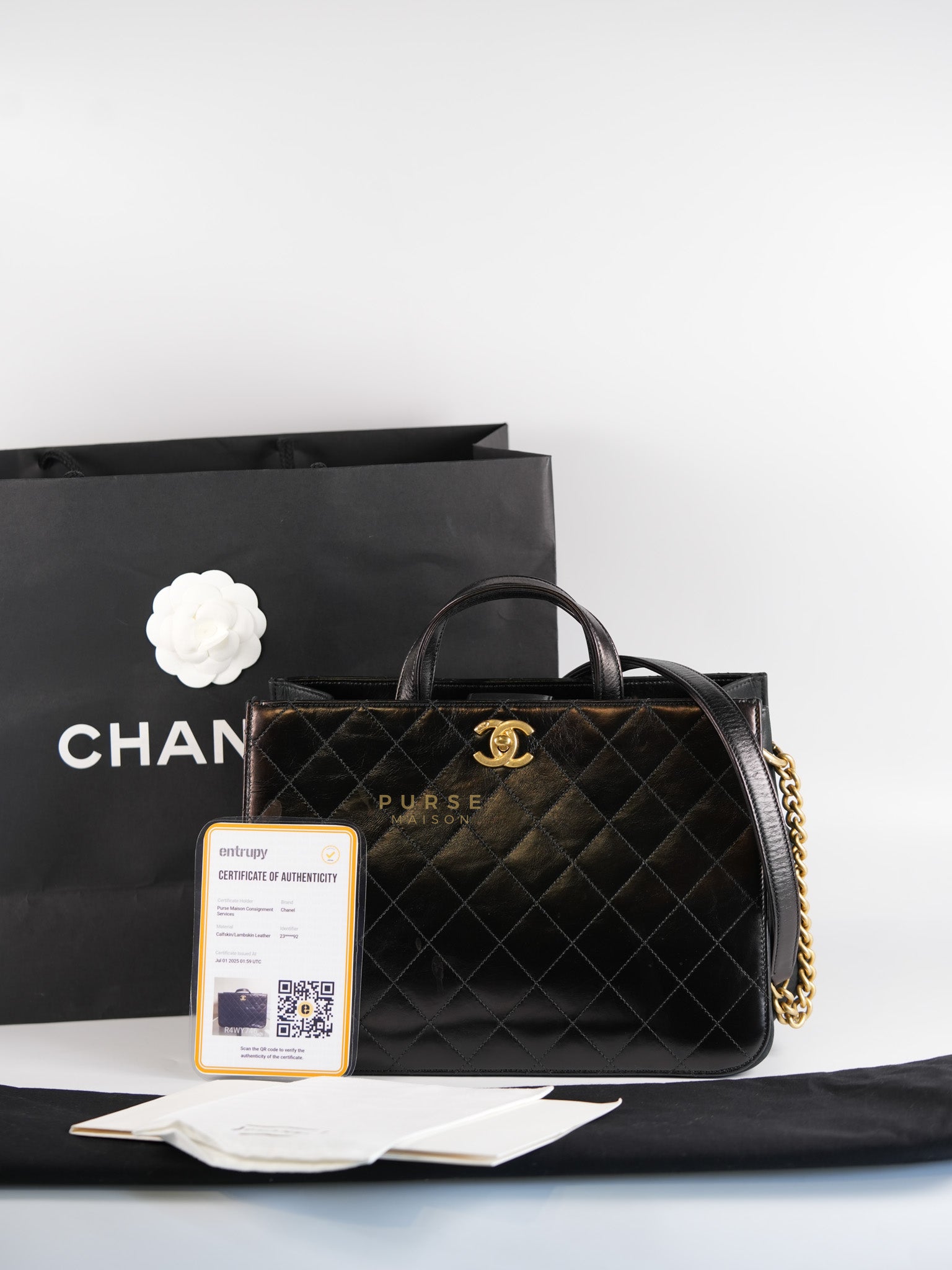 Straight Lined Shopper 2way Bag in Black Leather & Aged Gold Hardware Series 23 | Purse Maison Luxury Bags Shop