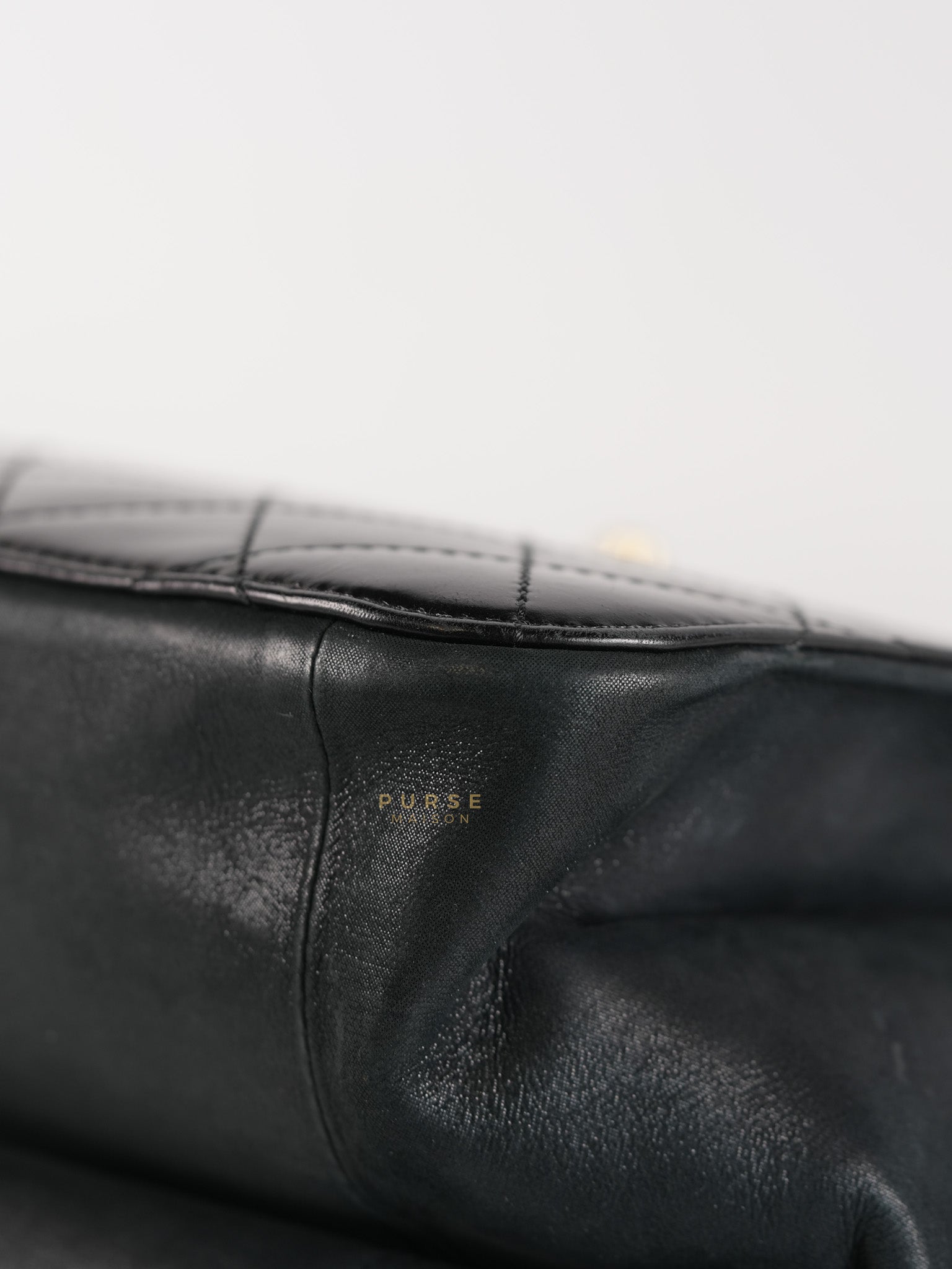 Straight Lined Shopper 2way Bag in Black Leather & Aged Gold Hardware Series 23 | Purse Maison Luxury Bags Shop