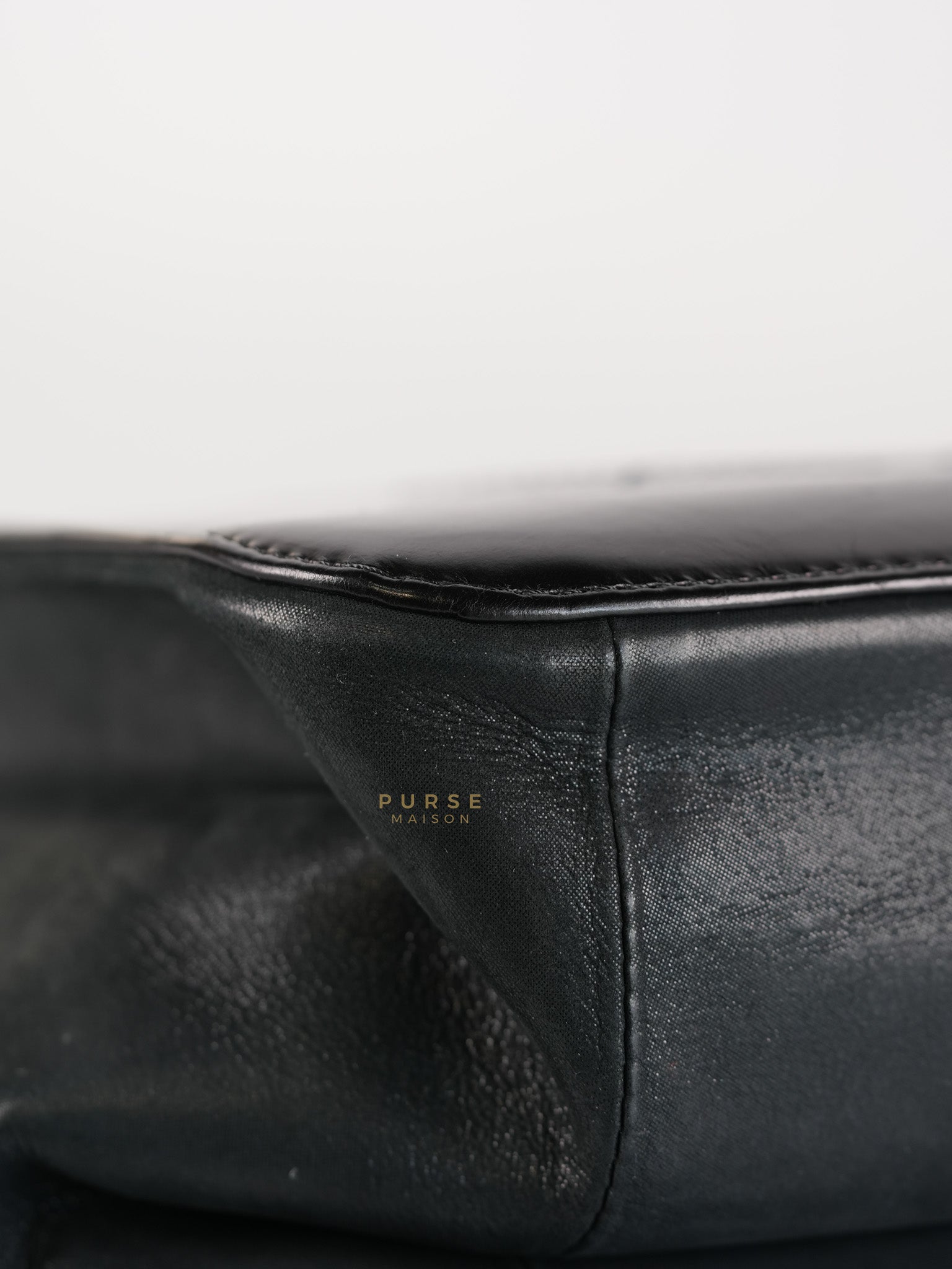 Straight Lined Shopper 2way Bag in Black Leather & Aged Gold Hardware Series 23 | Purse Maison Luxury Bags Shop