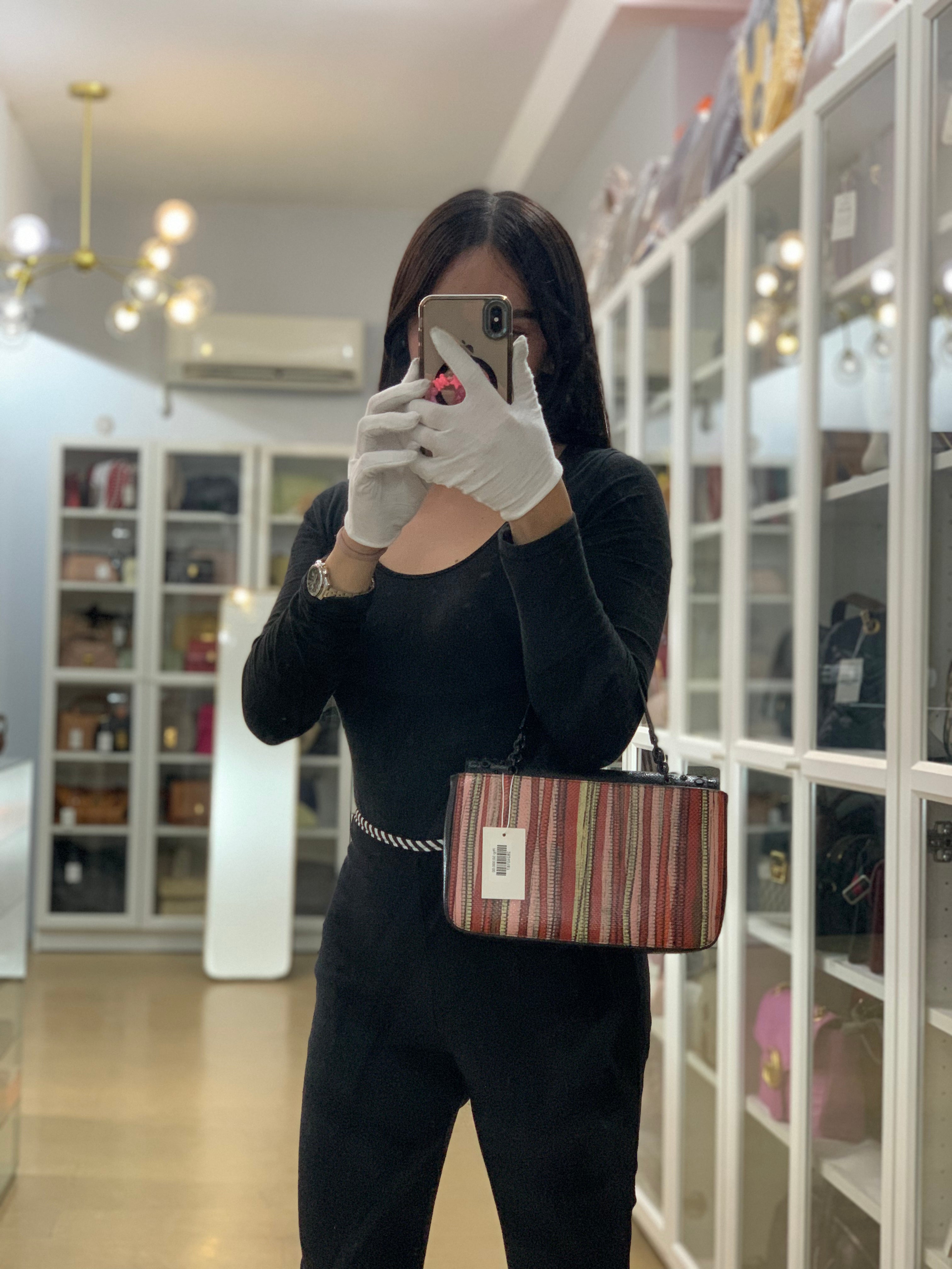 Stripe Flap Hand Bag Medium in Multicolor | Purse Maison Luxury Bags Shop