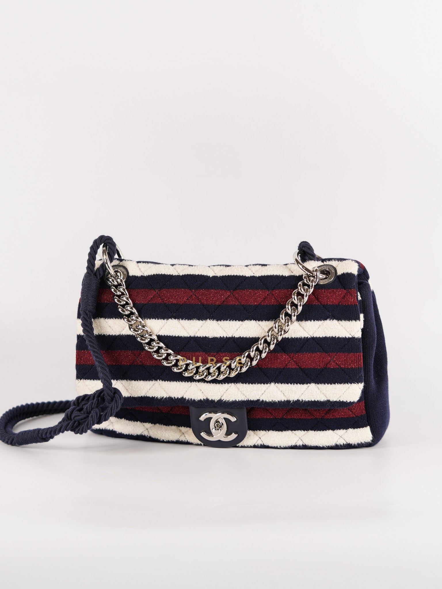 Stripe Flap Jumbo in Multicolor in Jersey Rope Silver Hardware Series 27 | Purse Maison Luxury Bags Shop