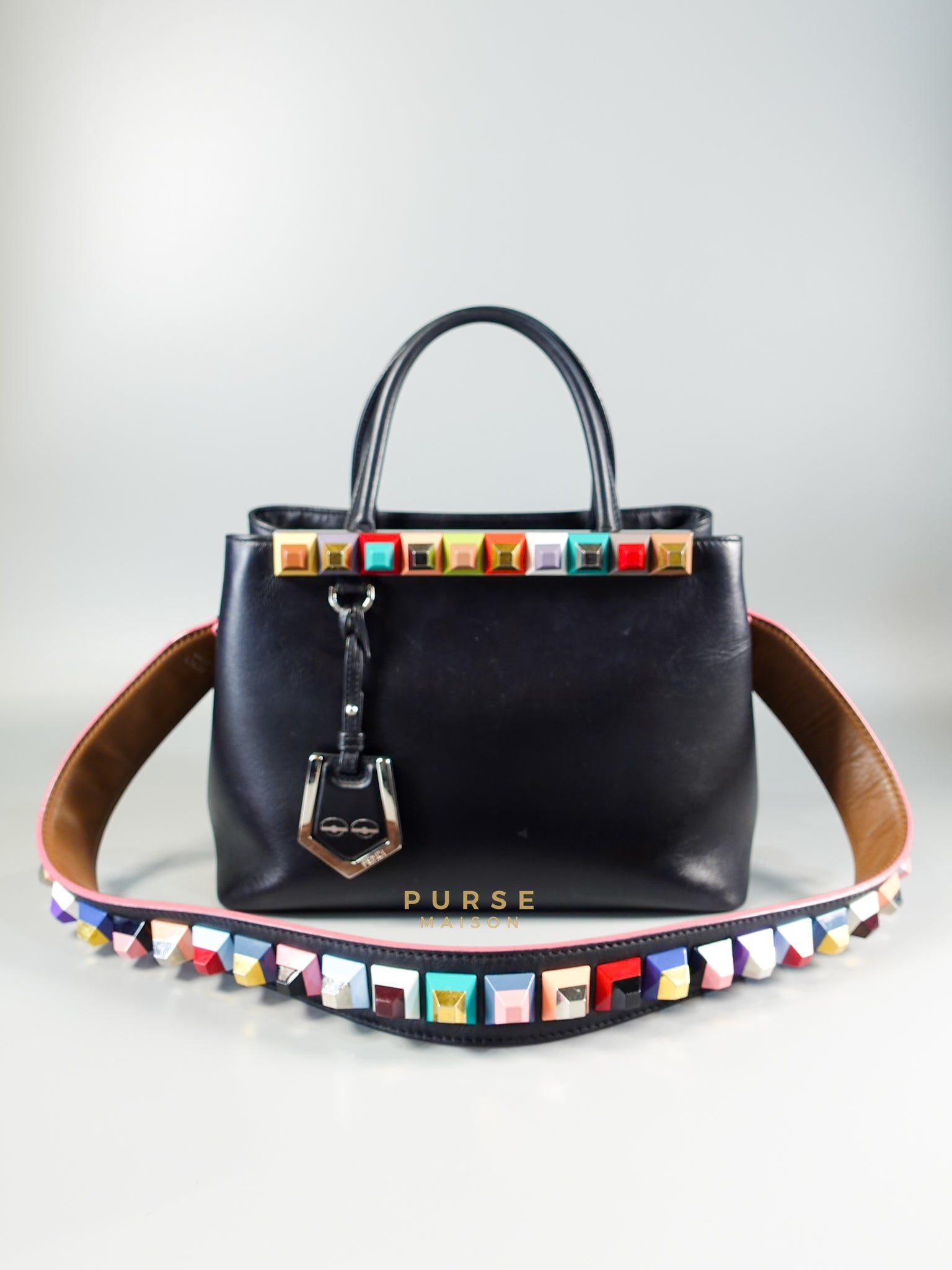 Studded Petite 2jours Black Leather Tote Bag | Purse Maison Luxury Bags Shop