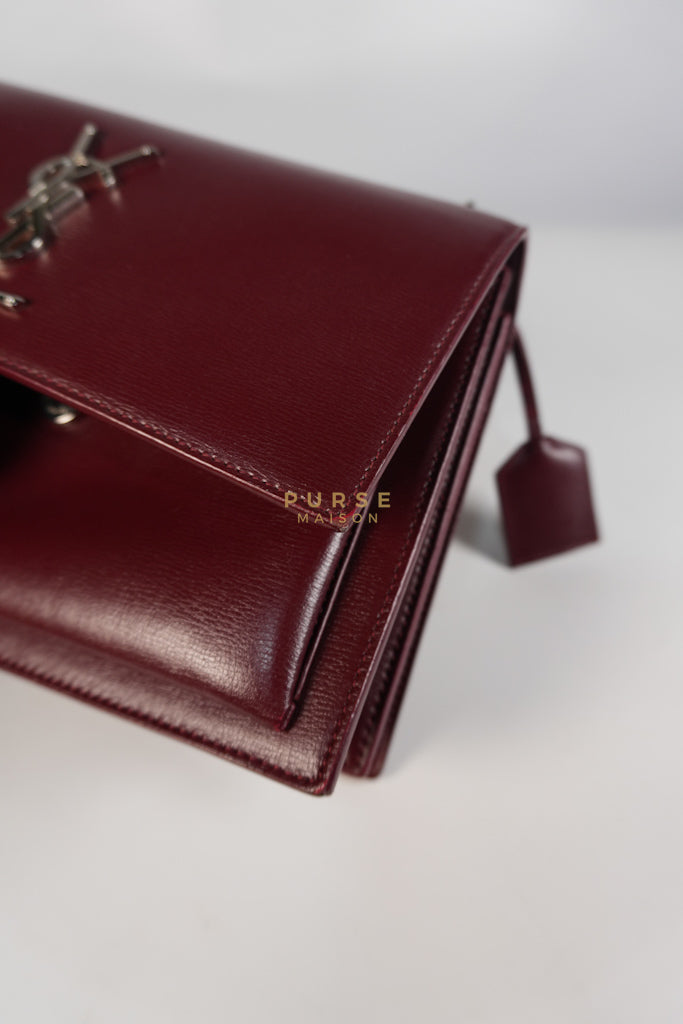 Sunset Bag Medium in Burgundy Paris Wine Leather & Silver Hardware | Purse Maison Luxury Bags Shop
