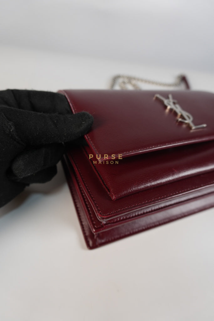 Sunset Bag Medium in Burgundy Paris Wine Leather & Silver Hardware | Purse Maison Luxury Bags Shop