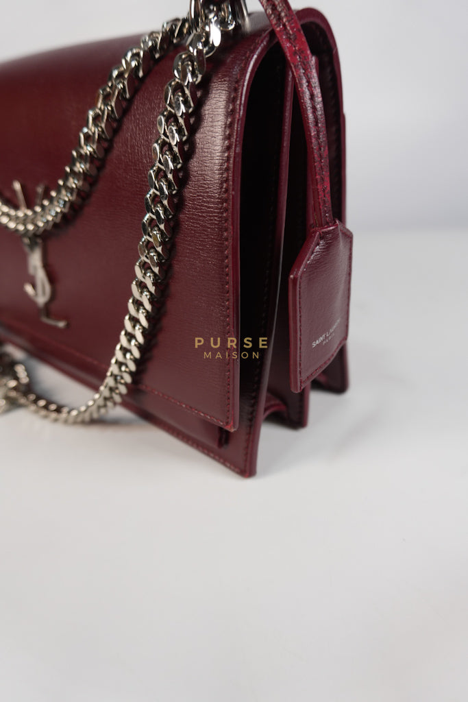 Sunset Bag Medium in Burgundy Paris Wine Leather & Silver Hardware | Purse Maison Luxury Bags Shop
