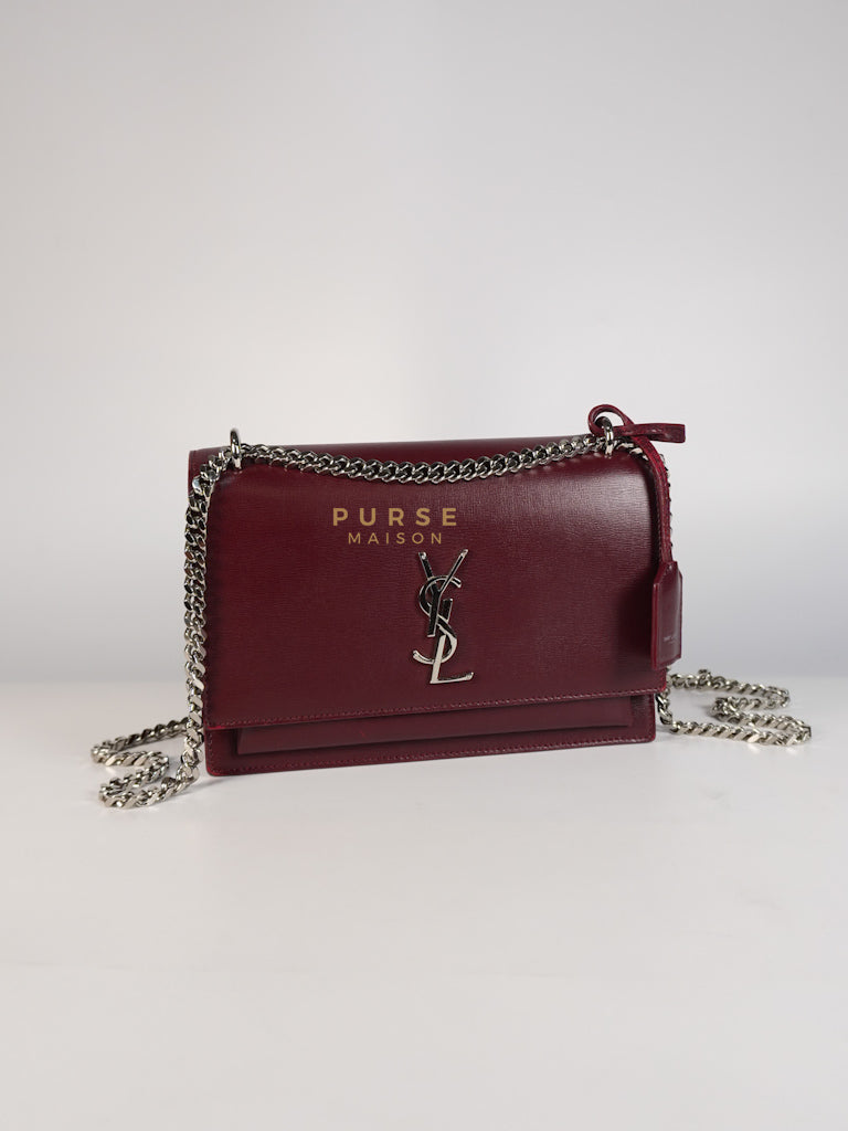 Sunset Bag Medium in Burgundy Paris Wine Leather & Silver Hardware | Purse Maison Luxury Bags Shop