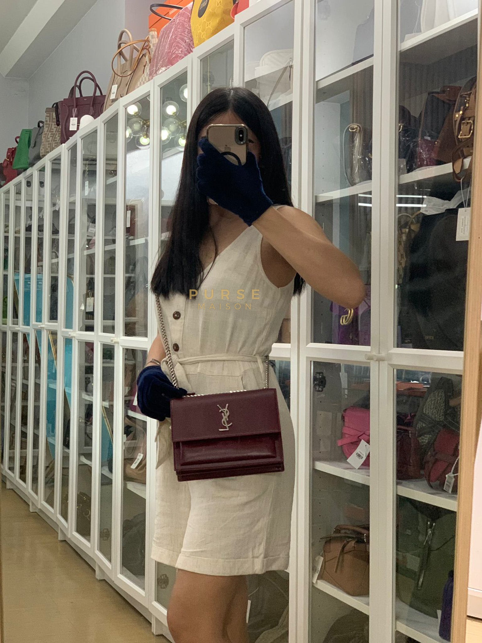 Sunset Bag Medium in Burgundy Paris Wine Leather & Silver Hardware | Purse Maison Luxury Bags Shop