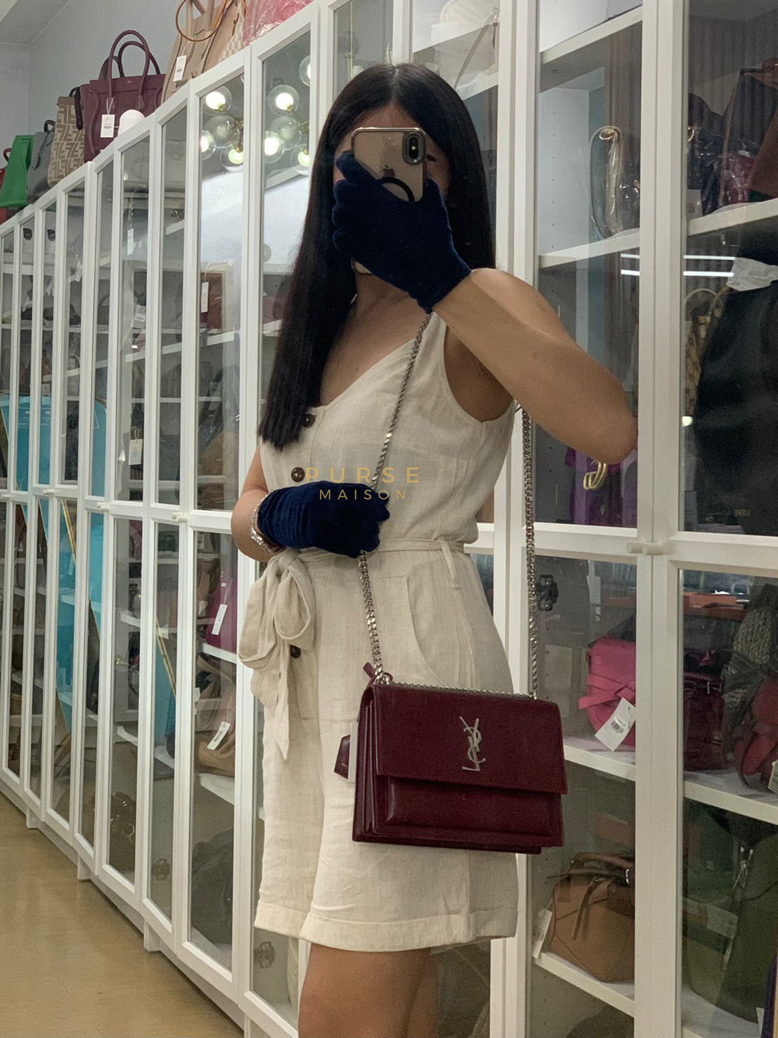 Sunset Bag Medium in Burgundy Paris Wine Leather & Silver Hardware | Purse Maison Luxury Bags Shop