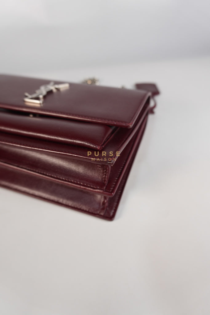 Sunset Bag Medium in Burgundy Paris Wine Leather & Silver Hardware | Purse Maison Luxury Bags Shop