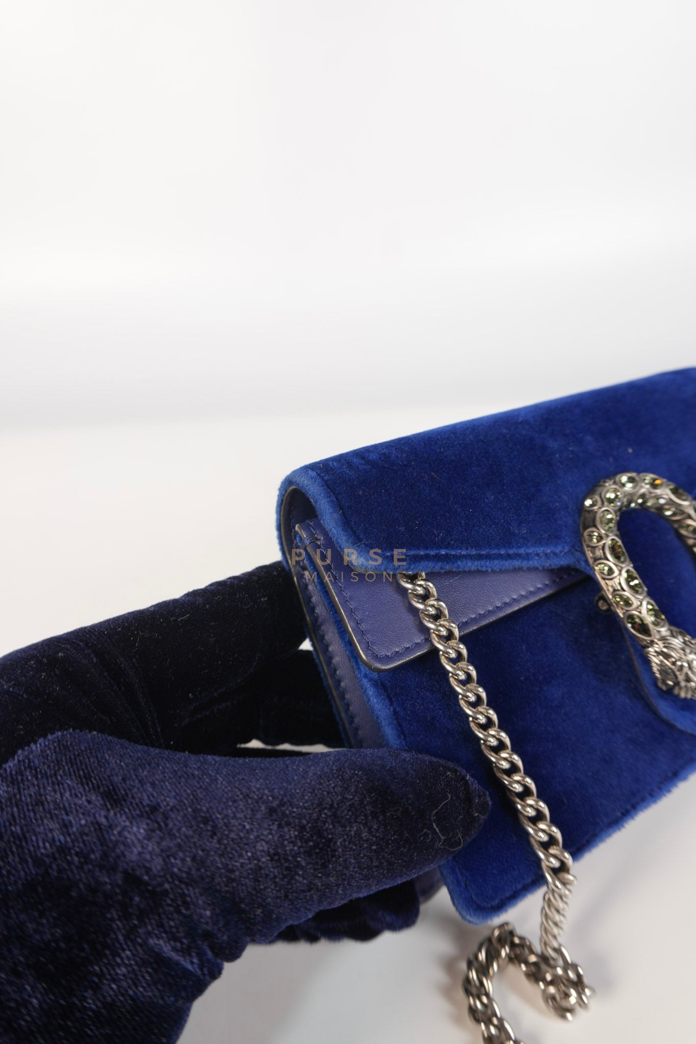 Super Mini Dionysus Blue Velvet Suede Leather Chain Bag | Purse Maison Luxury Bags Shop