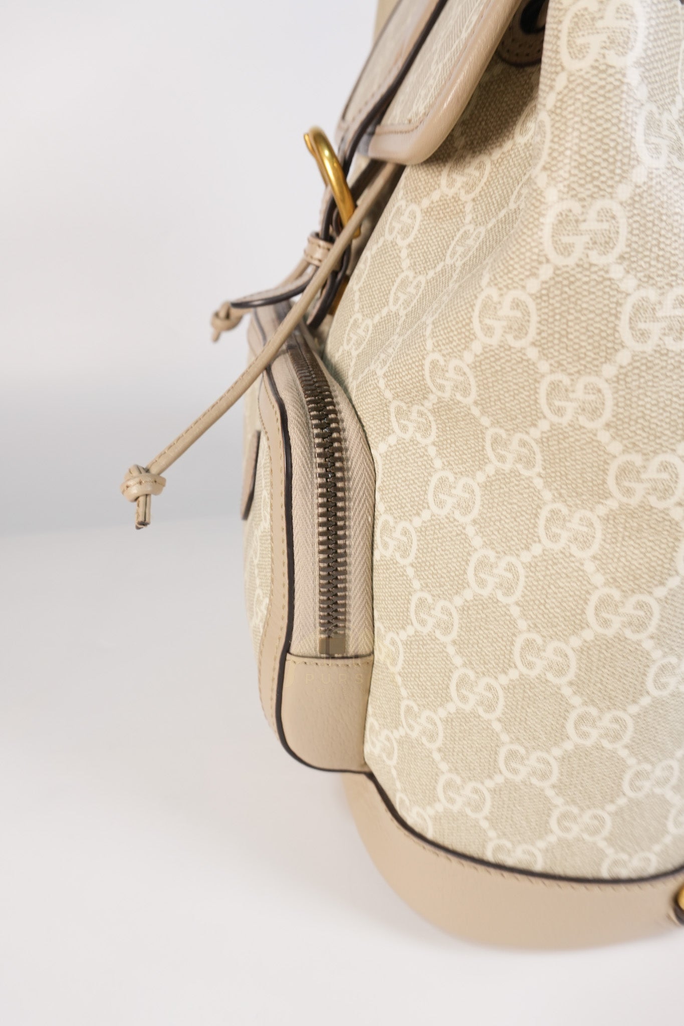 Supreme Logo Drawstring in Beige Canvas Backpack | Purse Maison Luxury Bags Shop